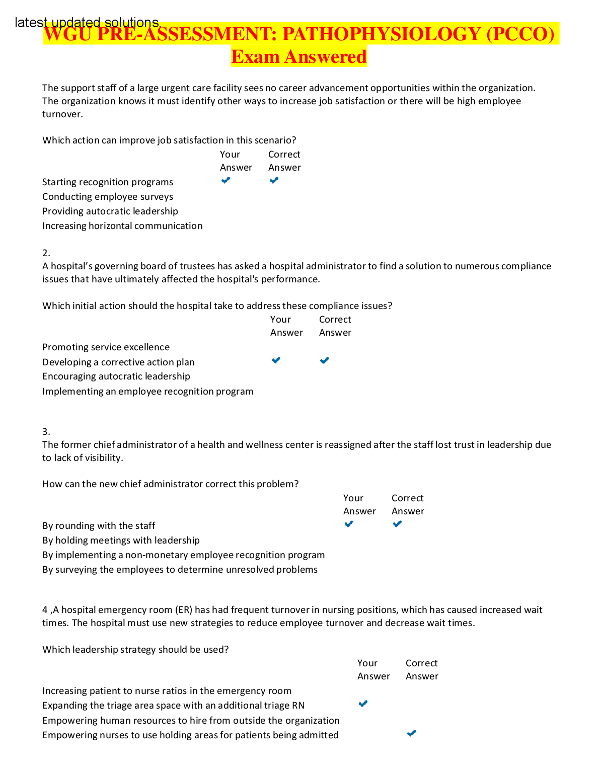 WGU Pathophysiology PCCO Pre-Assessment Answers 2025