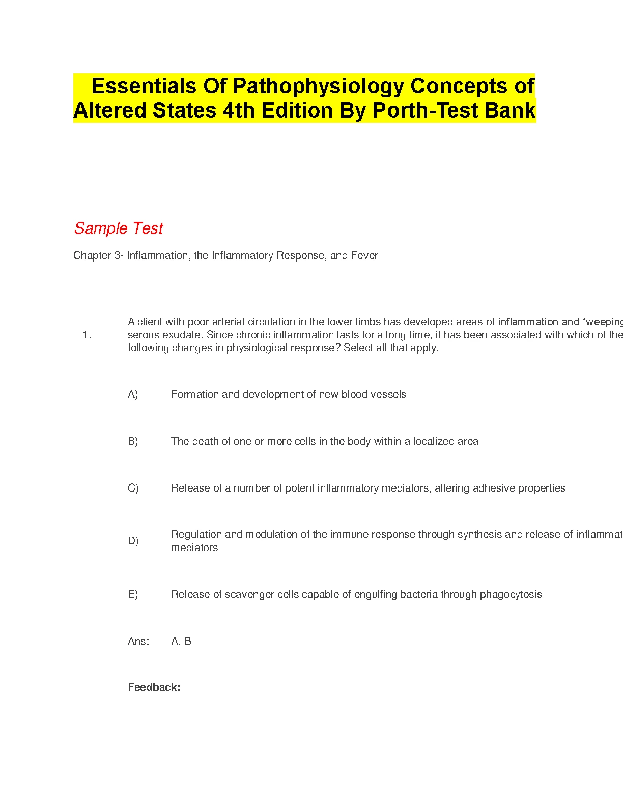 Pathophysiology Test Bank 2026/27 Essentials 4th Ed IMG-1
