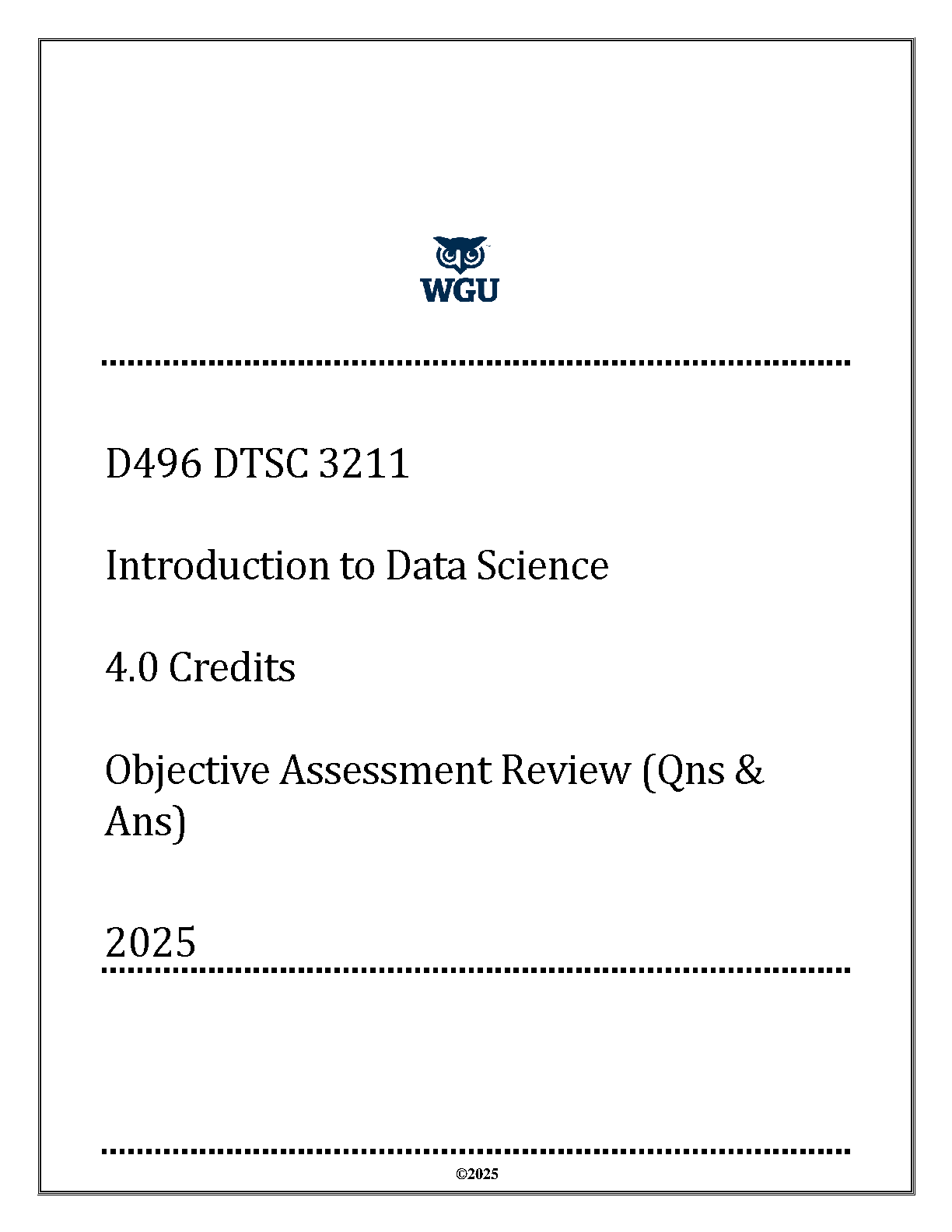 WGU DTSC 3211 Data Science Exam Q&A Review 2025/2027 IMG-1