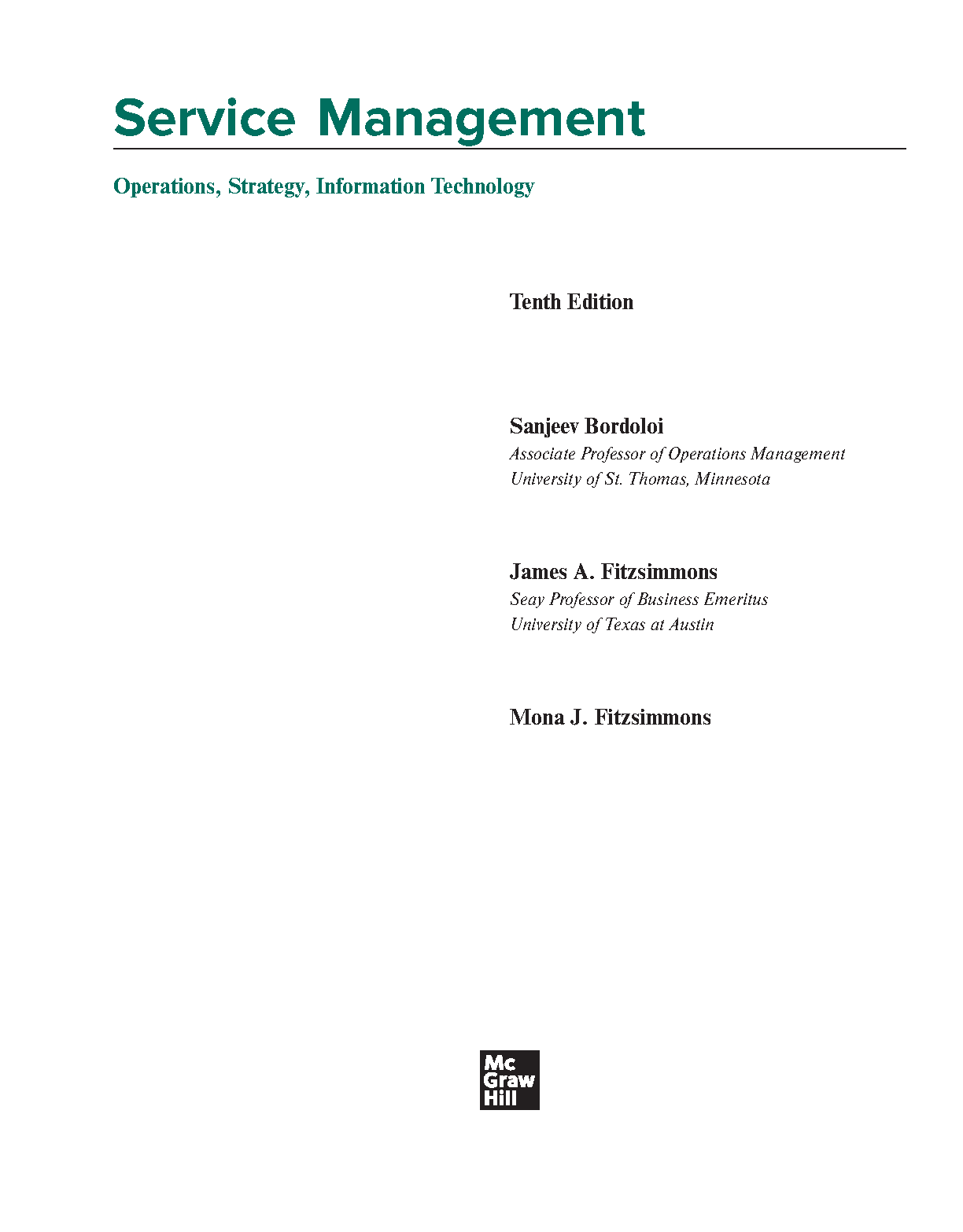 Service Management Test Bank Tenth Edition Bordoloi