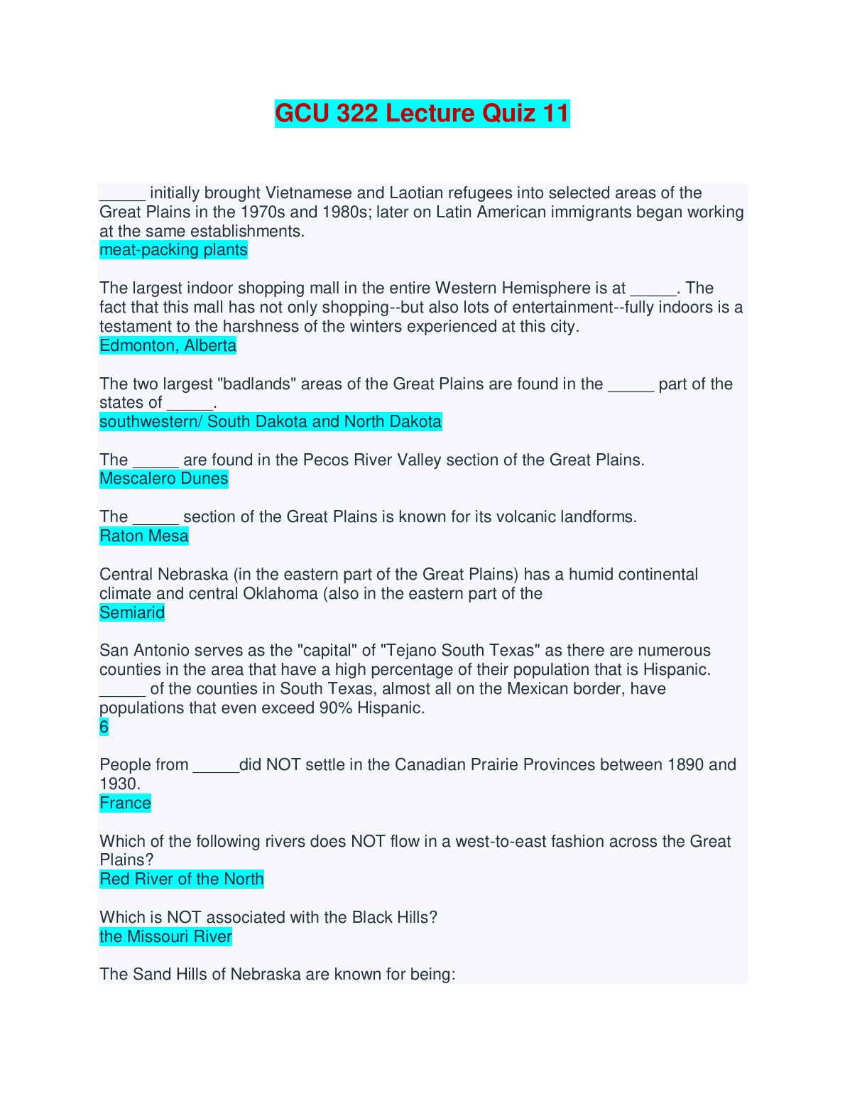 GCU 322 Lecture Quiz 11 Past Papers 2026/2027 IMG-1
