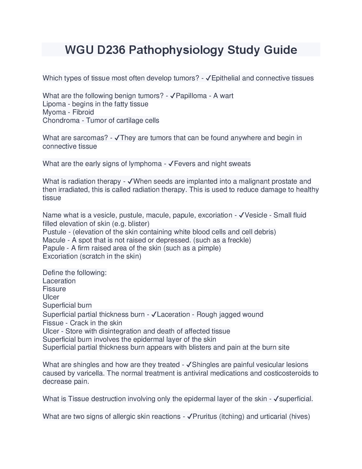 WGU D236 Pathophysiology Study Guide Key Terms Review