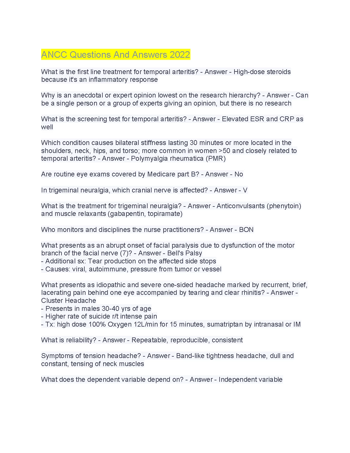 ANCC Exam Prep Questions And Answers 2026/2027 Study Pack IMG-1
