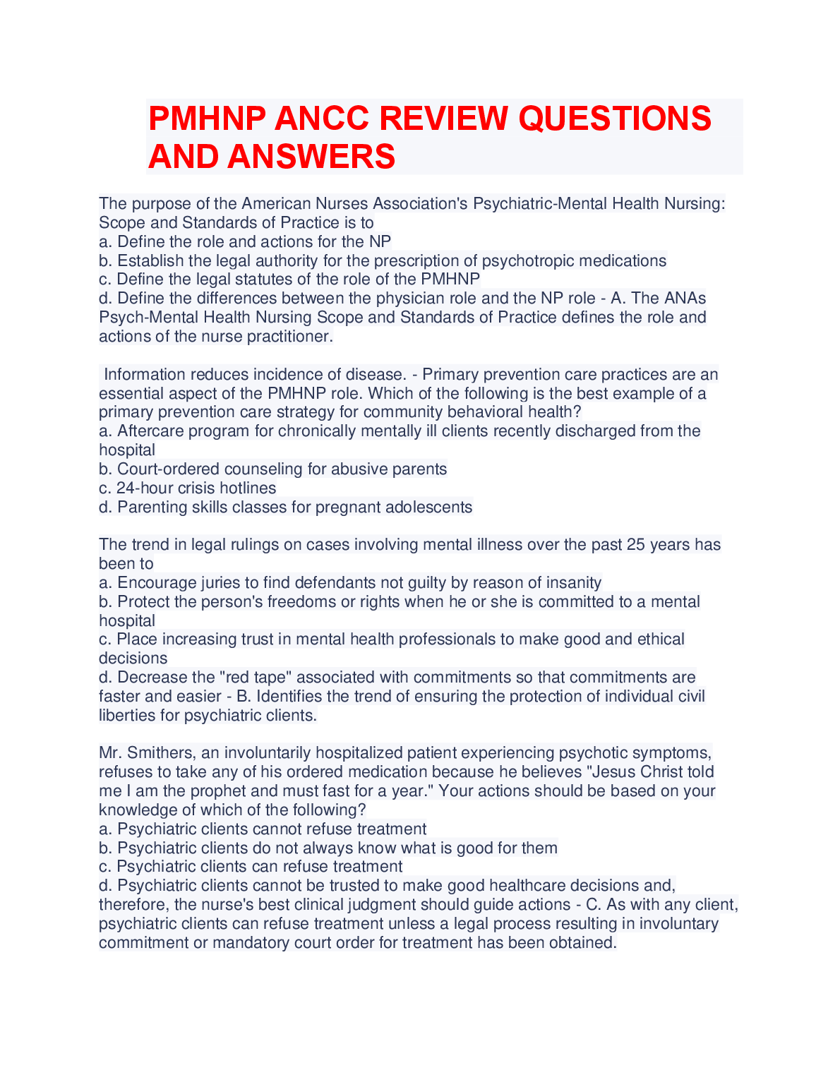 PMHNP ANCC Exam Prep 2026: Practice Questions & Explanations