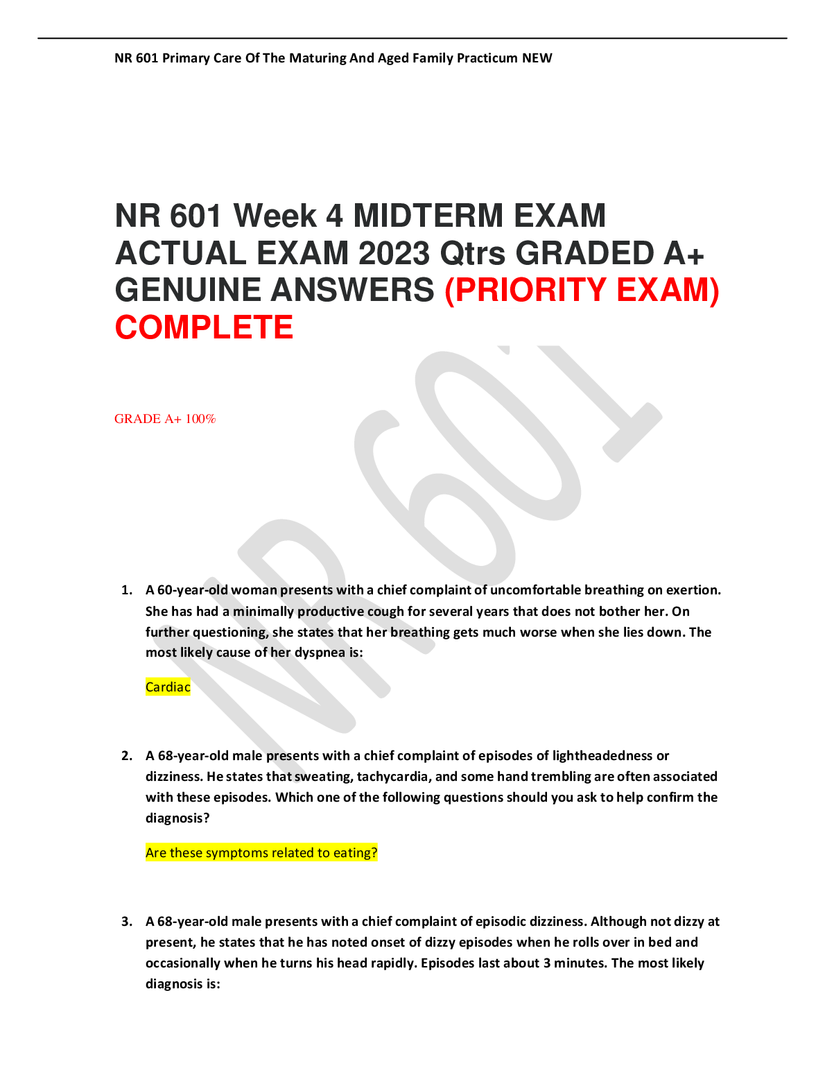 NR 601 Week 4 Midterm Answers 2023 A+ Study Guide