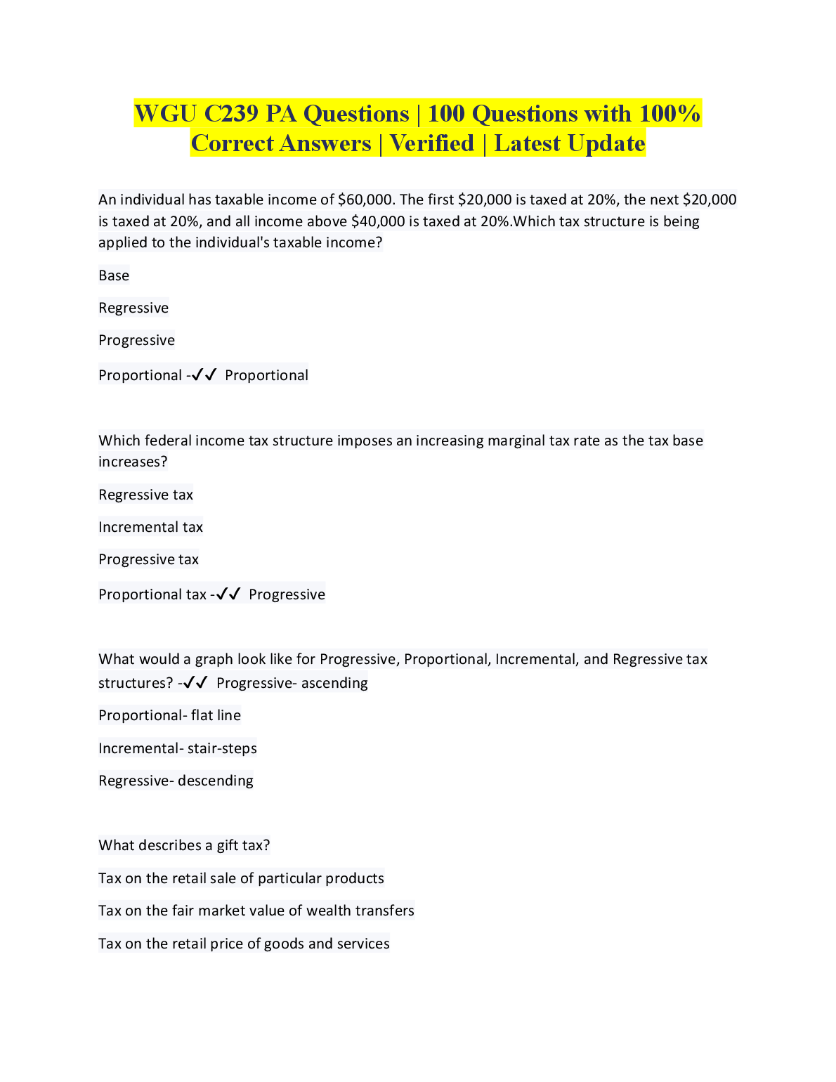 WGU C239 PA Practice Questions 100% Verified Answers