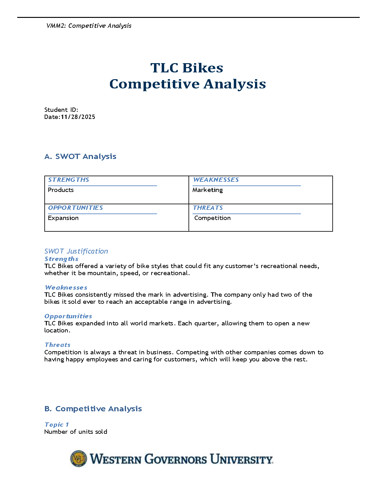 WGU VMM2 TLC Bikes SWOT Analysis Exam Guide 2025 IMG-1
