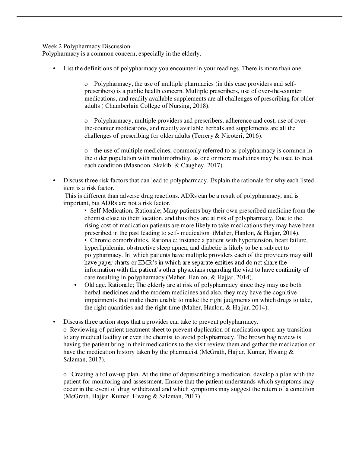 NR 601 Week 2 Polypharmacy Discussion Answer Key