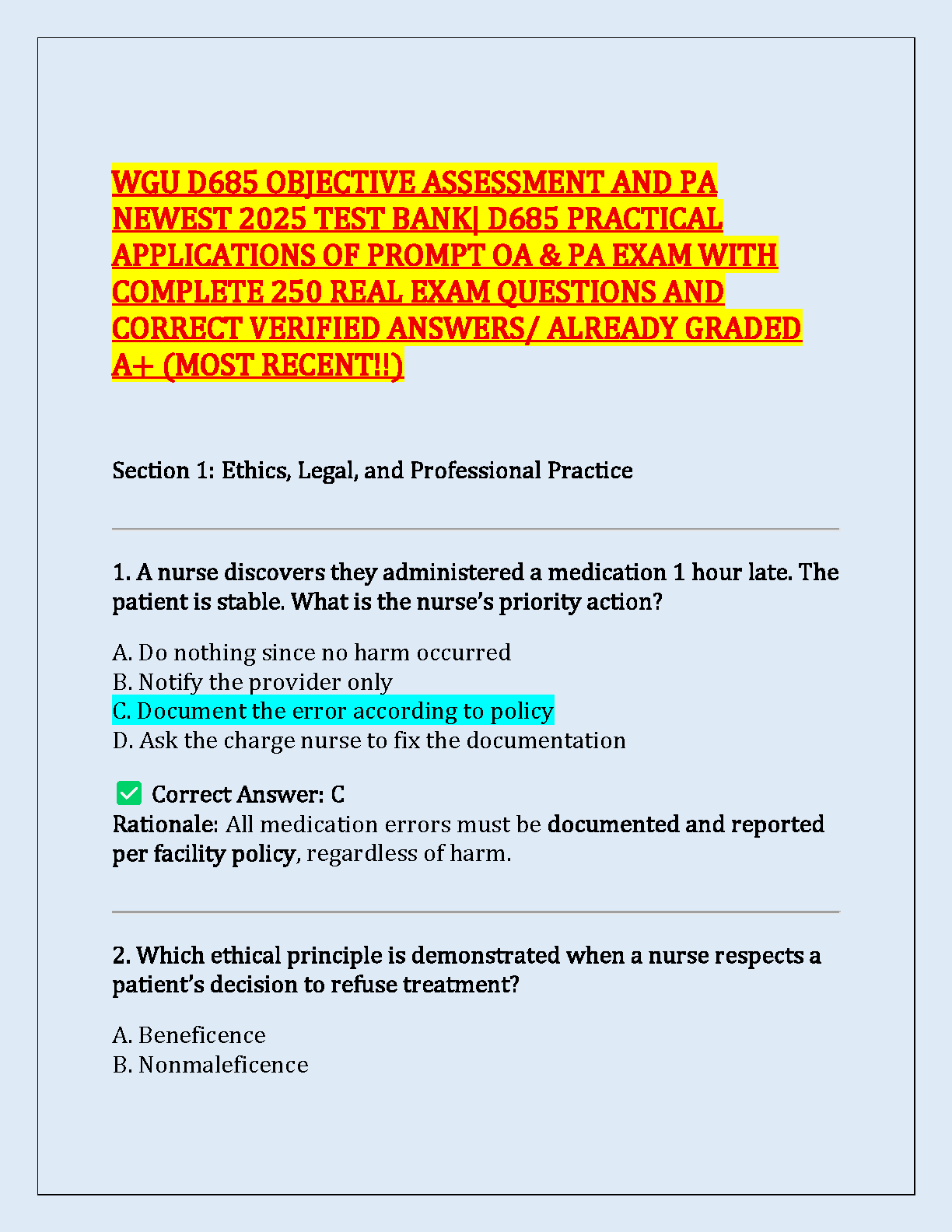 WGU D685 OA Test Bank 2025 | 250 Questions & Answers IMG-1