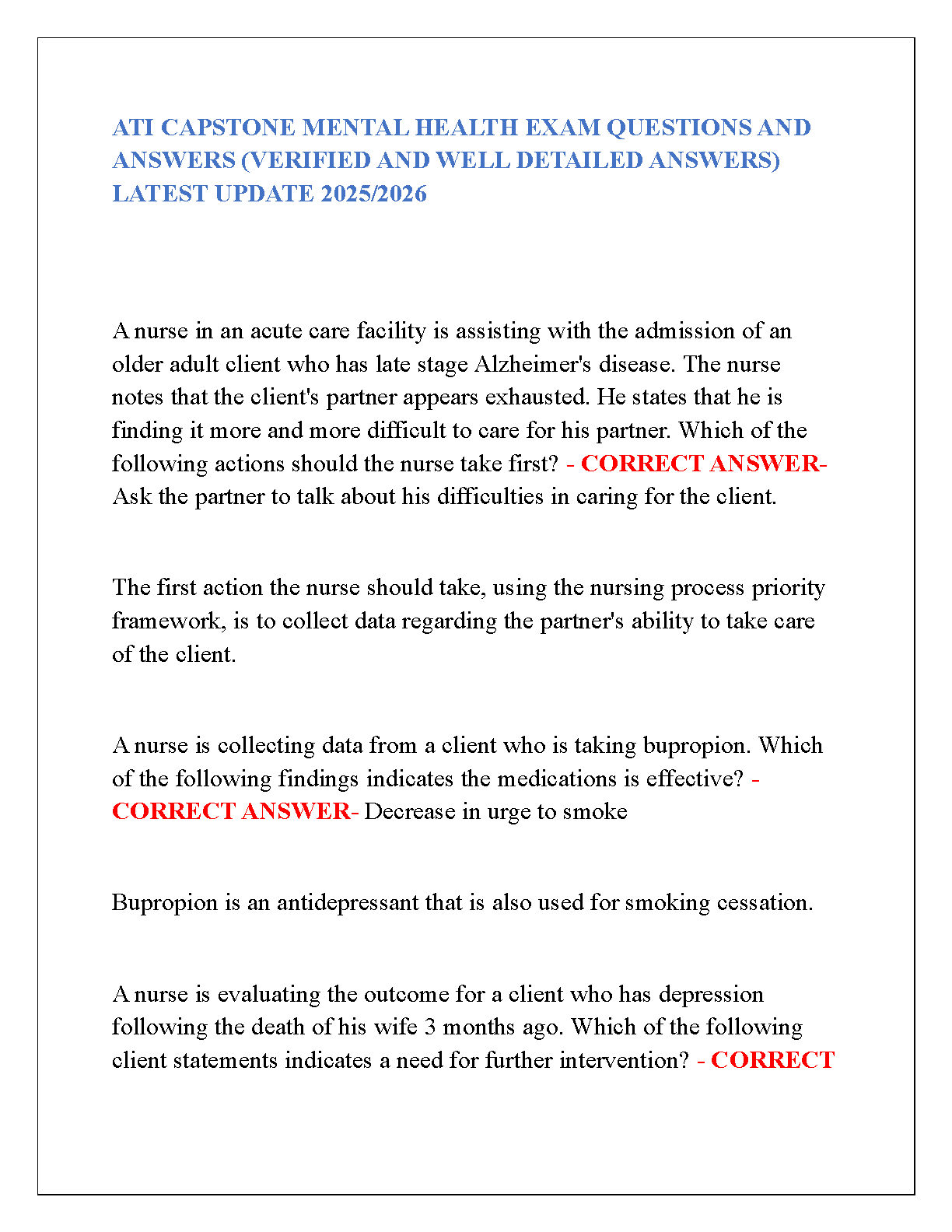 ATI Capstone Mental Health Exam Prep 2026/27 Solutions IMG-1