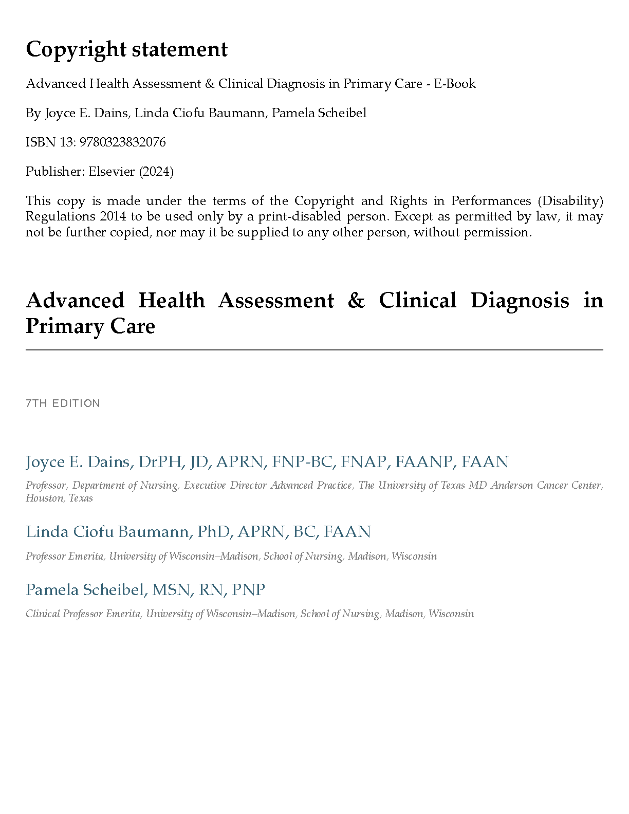 Health Assessment & Clinical Diagnosis Test Bank 7e Dains