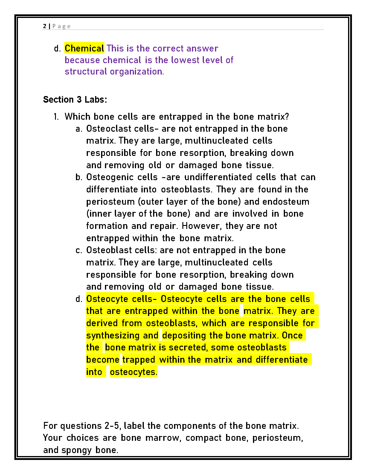 WGU D312 A&P Lab 2 Test Bank Sections 3-4 Answers
