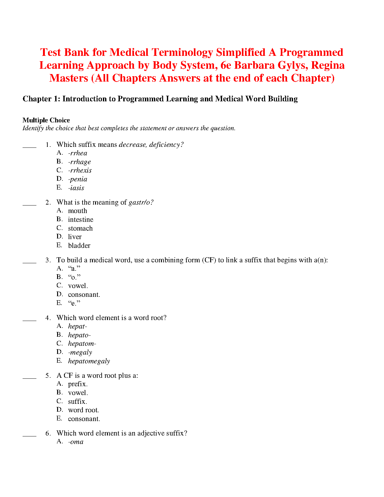 Medical Terminology Simplified Test Bank 6th Ed IMG-1