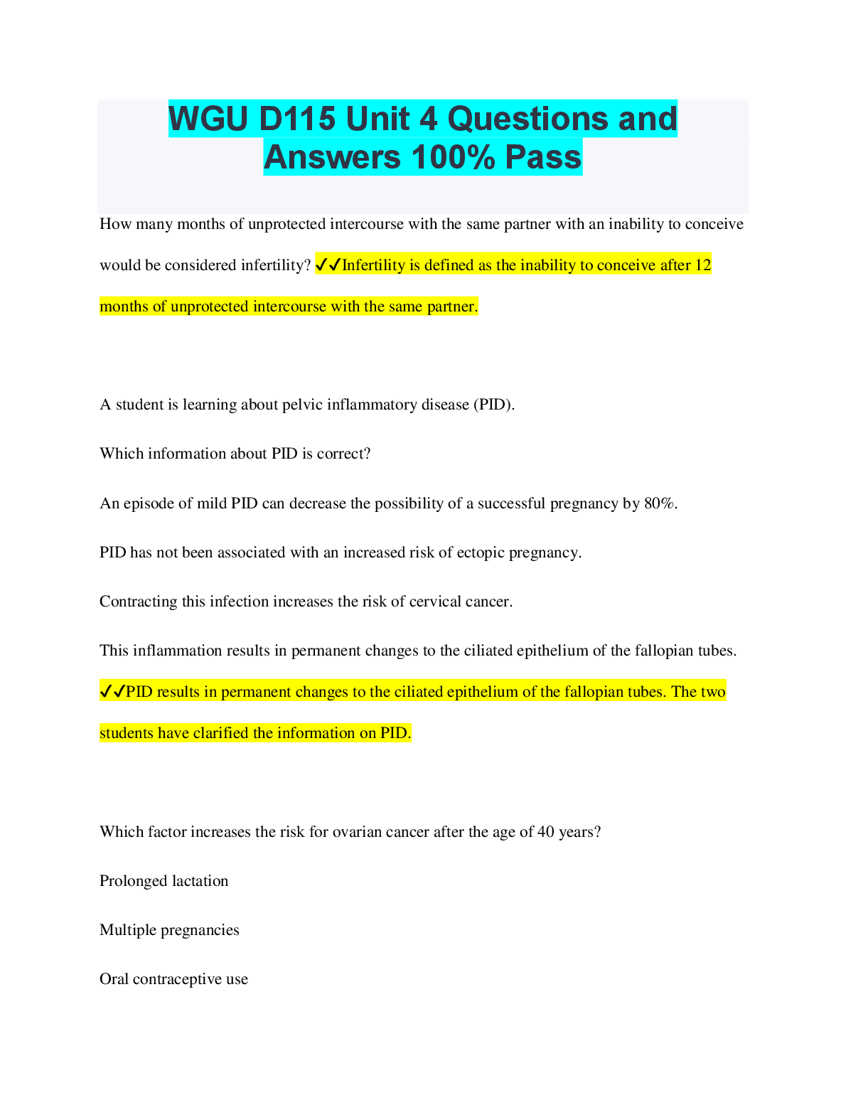 WGU D115 Unit 4 Questions and Answers 2024/2025