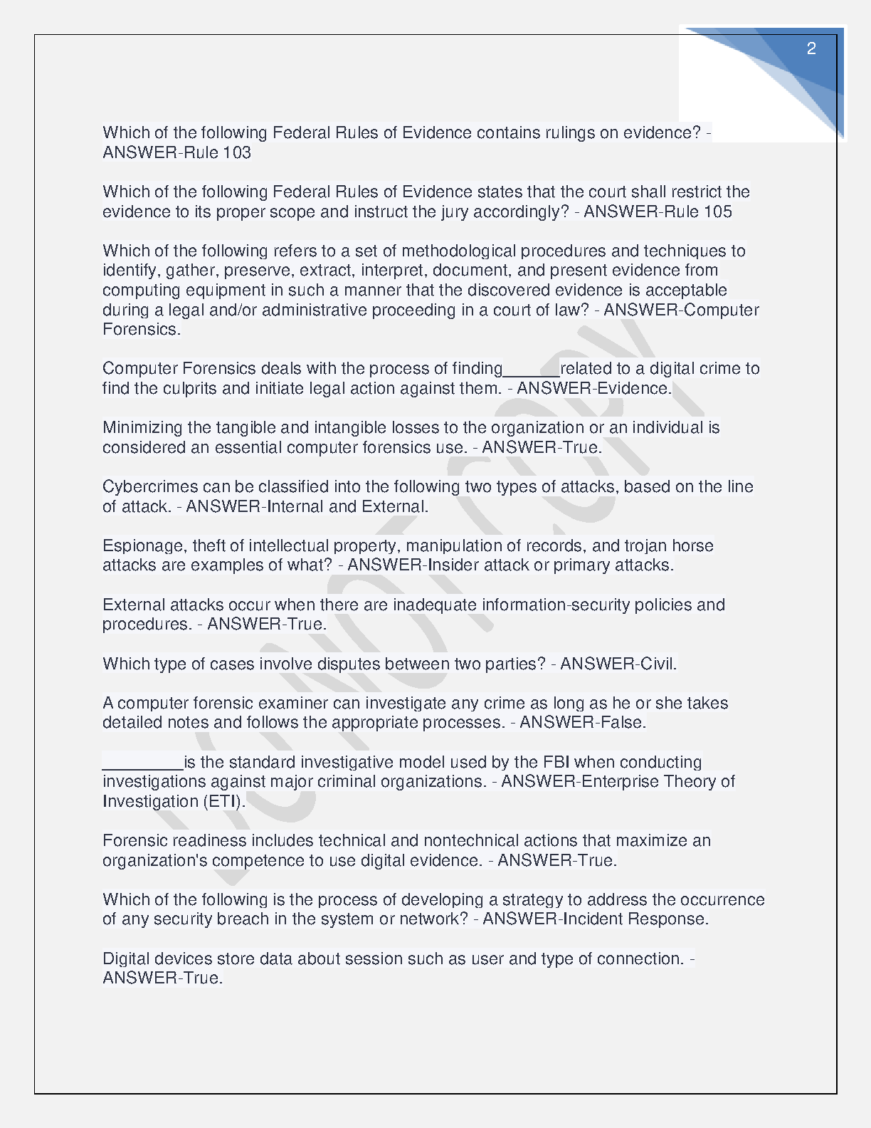 WGU C702 CHFI OA Exam Qs As 2023