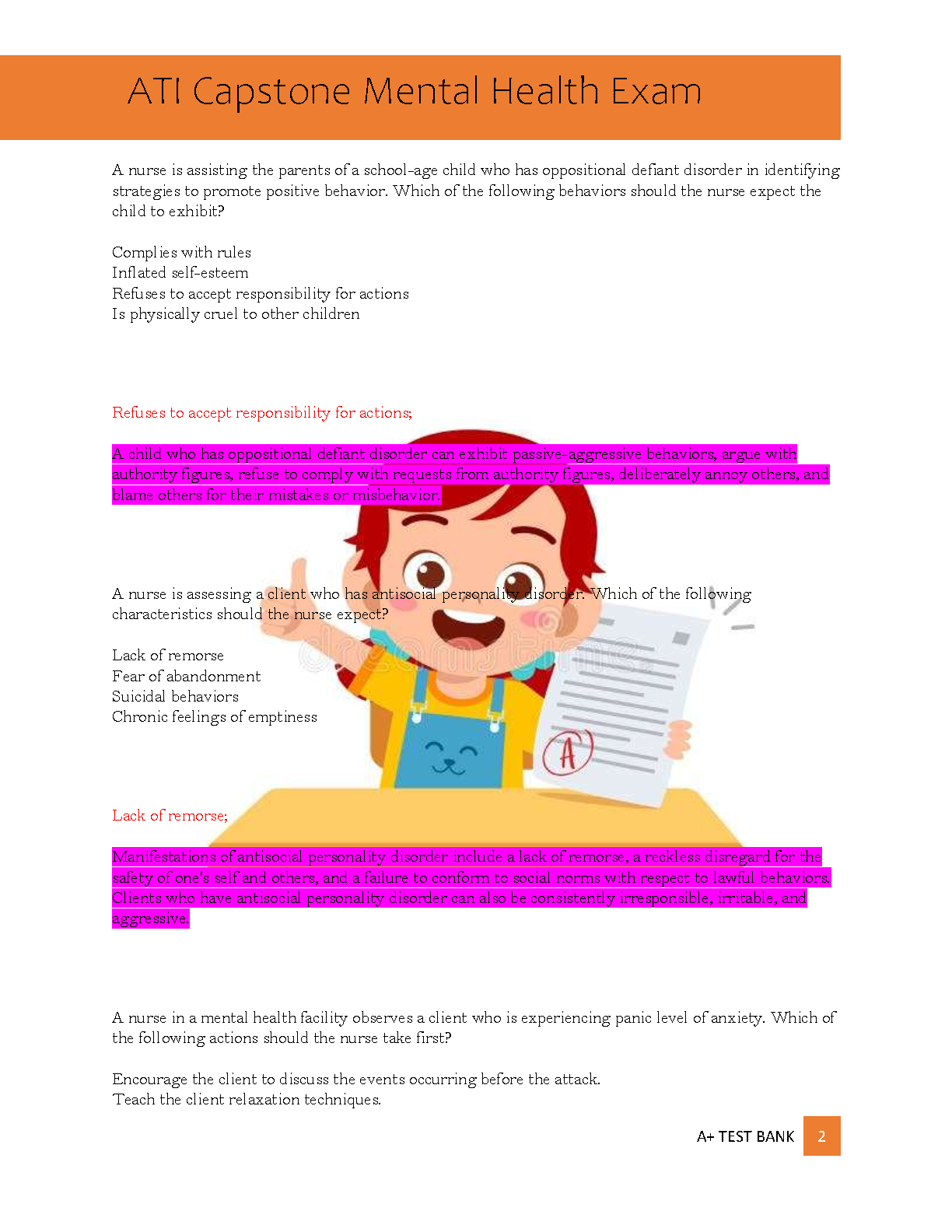 ATI Capstone Mental Health Test Bank 2026 Questions Answers
