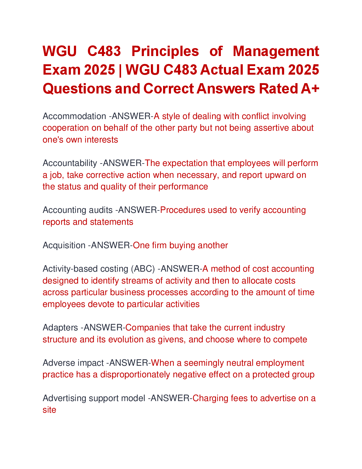 WGU C483 Principles of Management Exam 2025 Q&A Guide