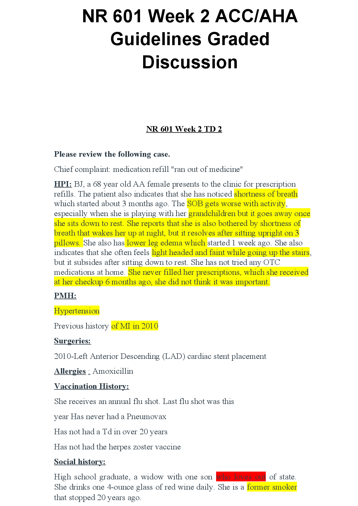 NR 601 Week 2 ACC AHA Graded Discussion 2023