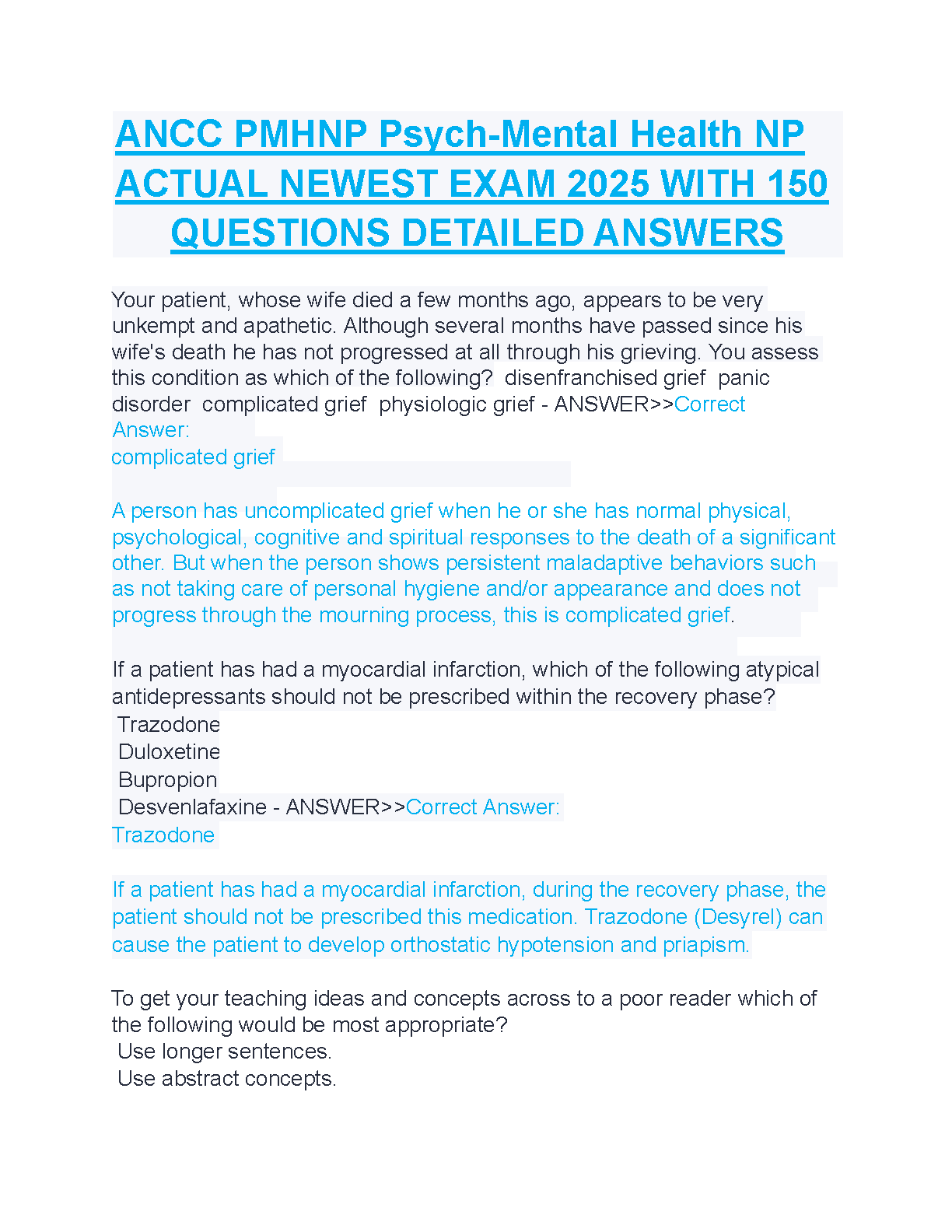 PMHNP ANCC Exam Questions 2026 with Rationales IMG-1