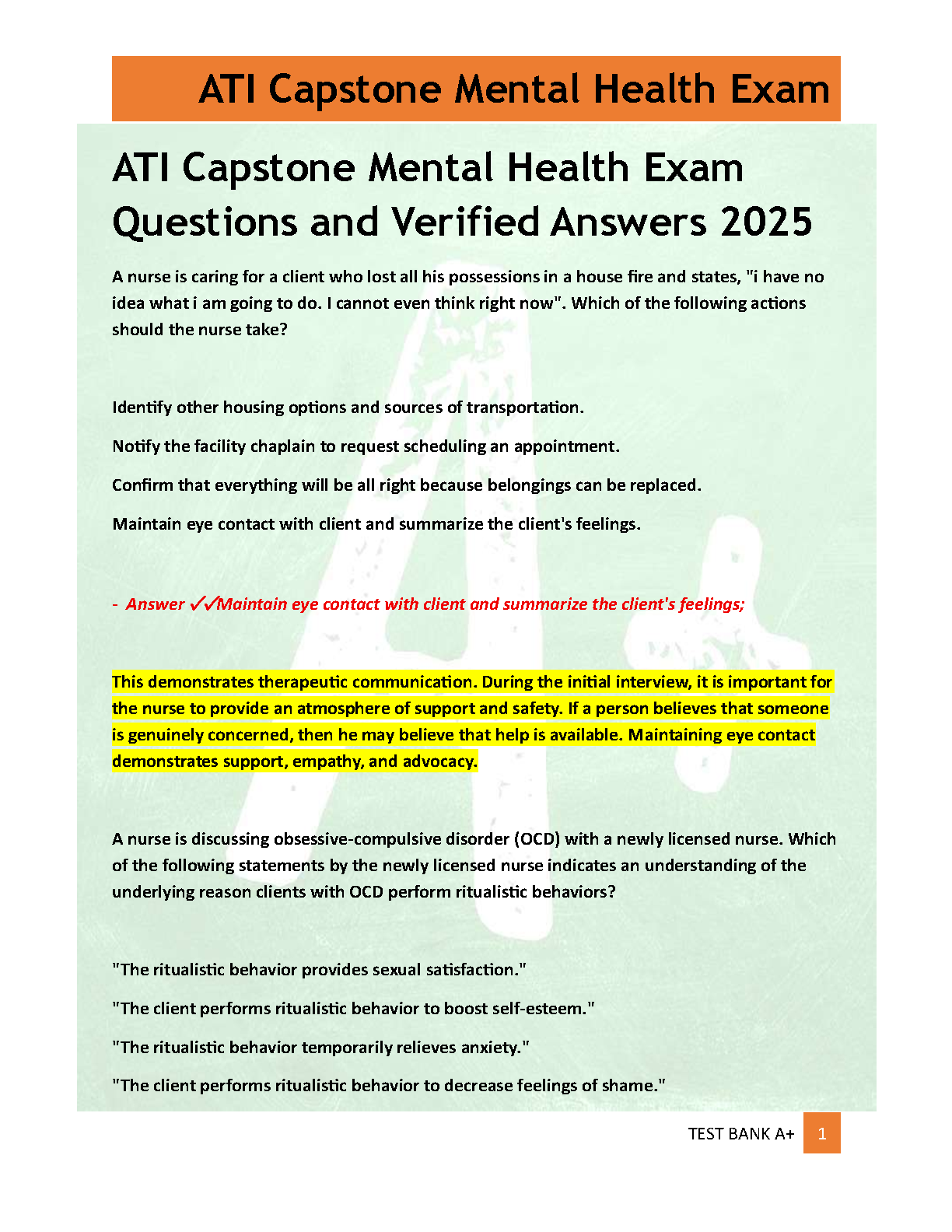ATI Mental Health NCLEX Qs & A 2026/27 Practice Test Bank IMG-1