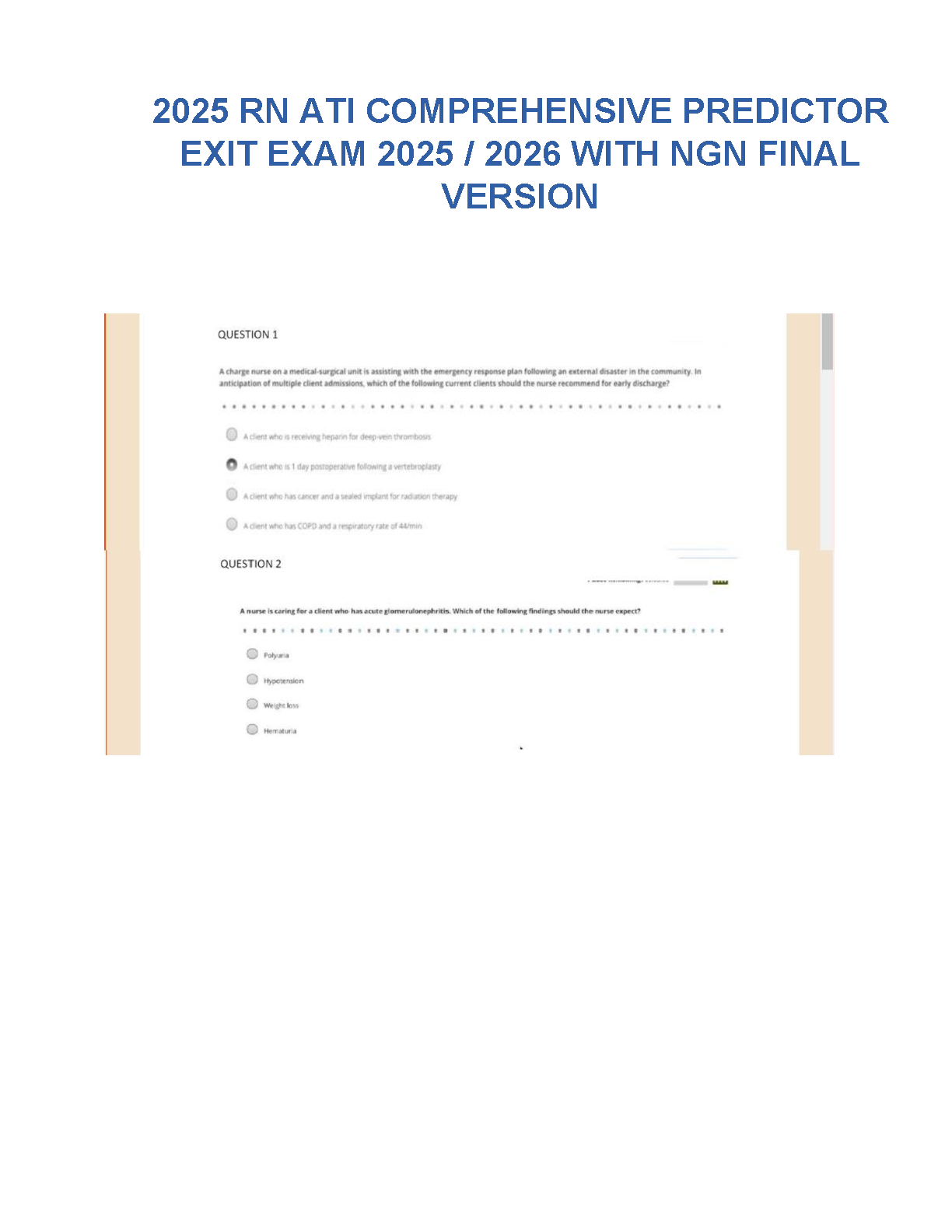 ATI RN Comprehensive Predictor Test Bank 2025-26
