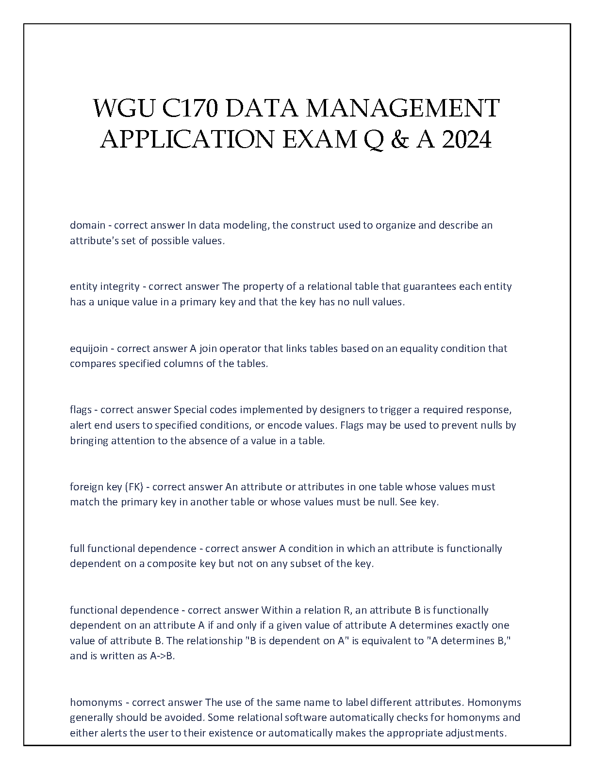 WGU C170 Data Management App Exam Q&A 2024 Guide