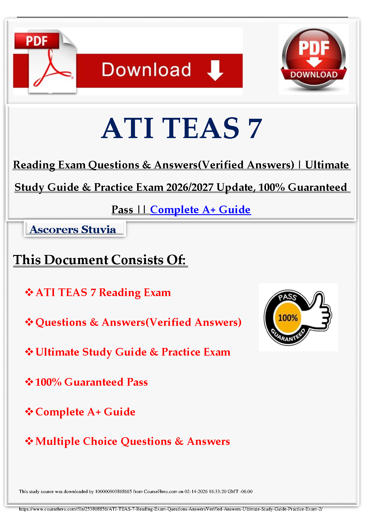 ATI TEAS 7 Reading Study Guide 2026/2027