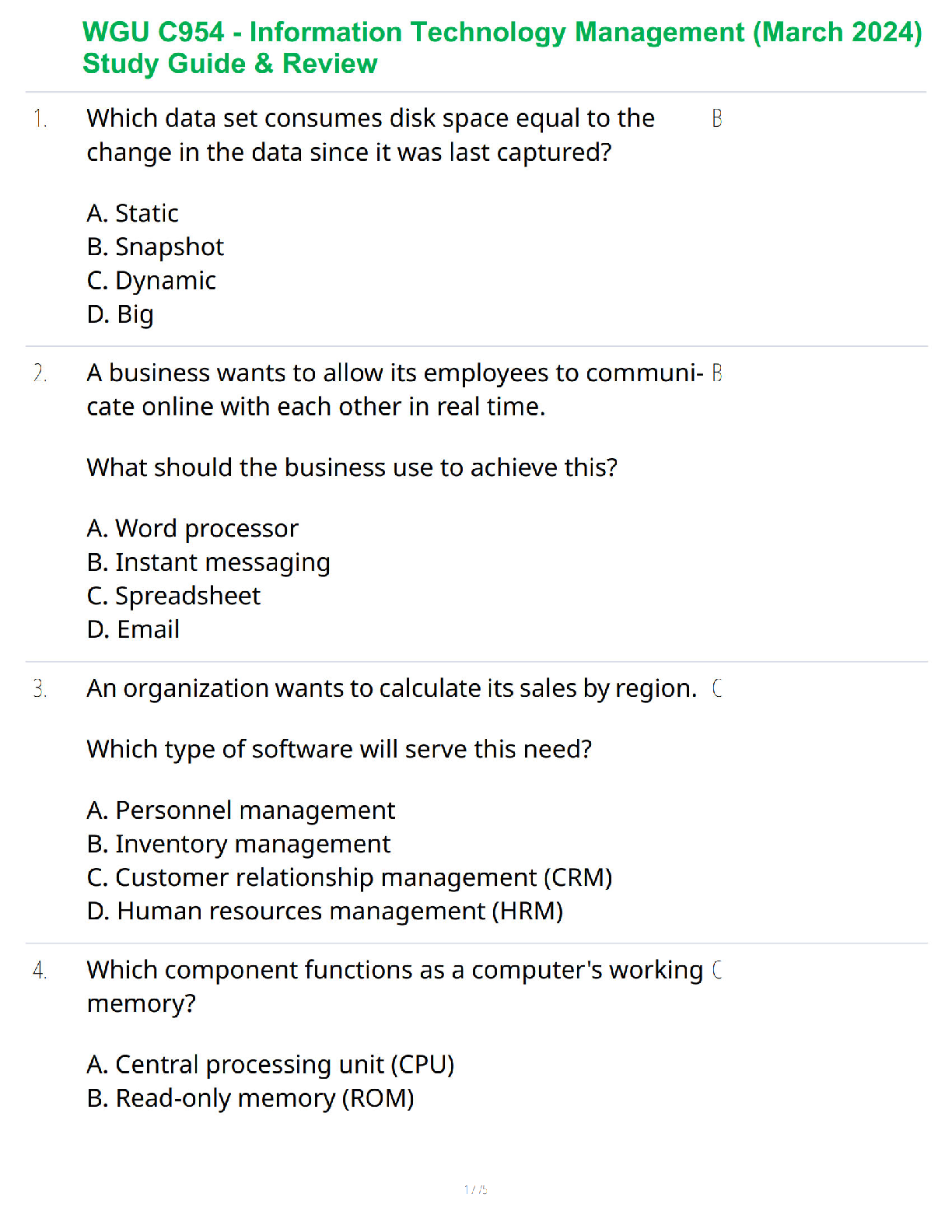 WGU C954 IT Management Test Bank 2024 | Verified Q&A Guide IMG-1