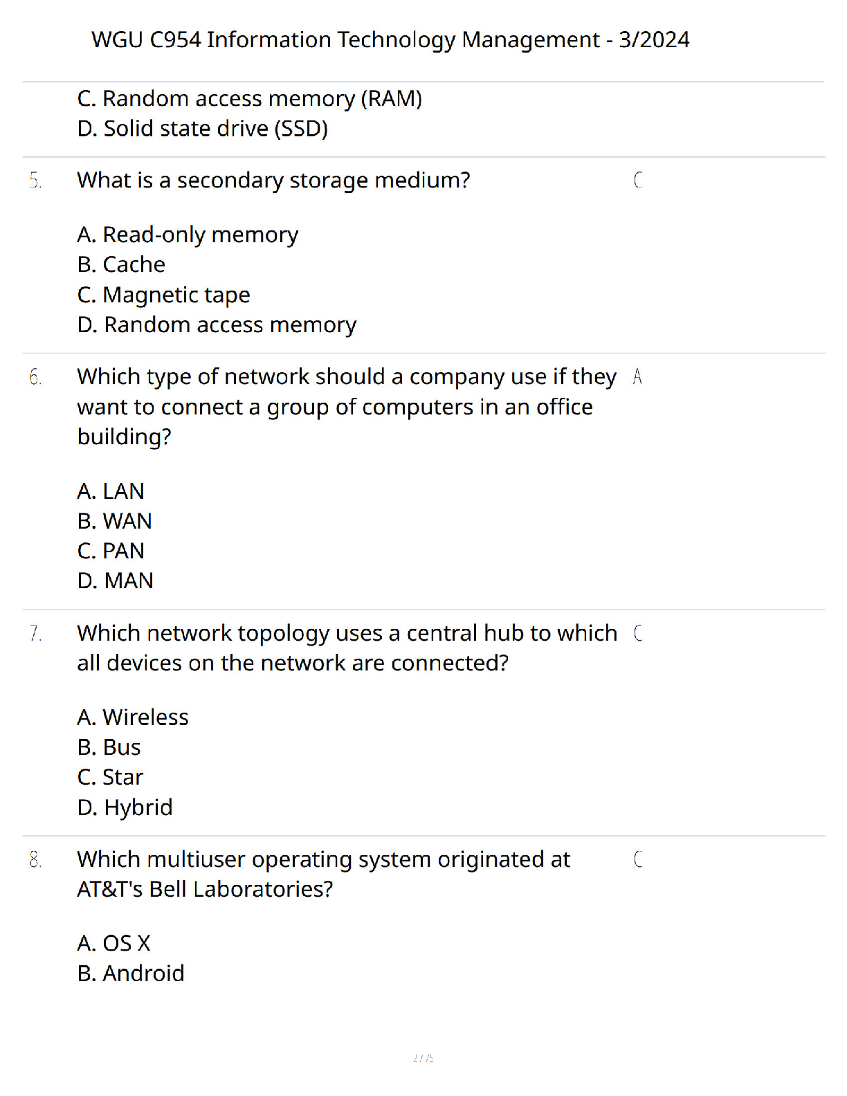 WGU C954 IT Management Test Bank 2024 | Verified Q&A Guide