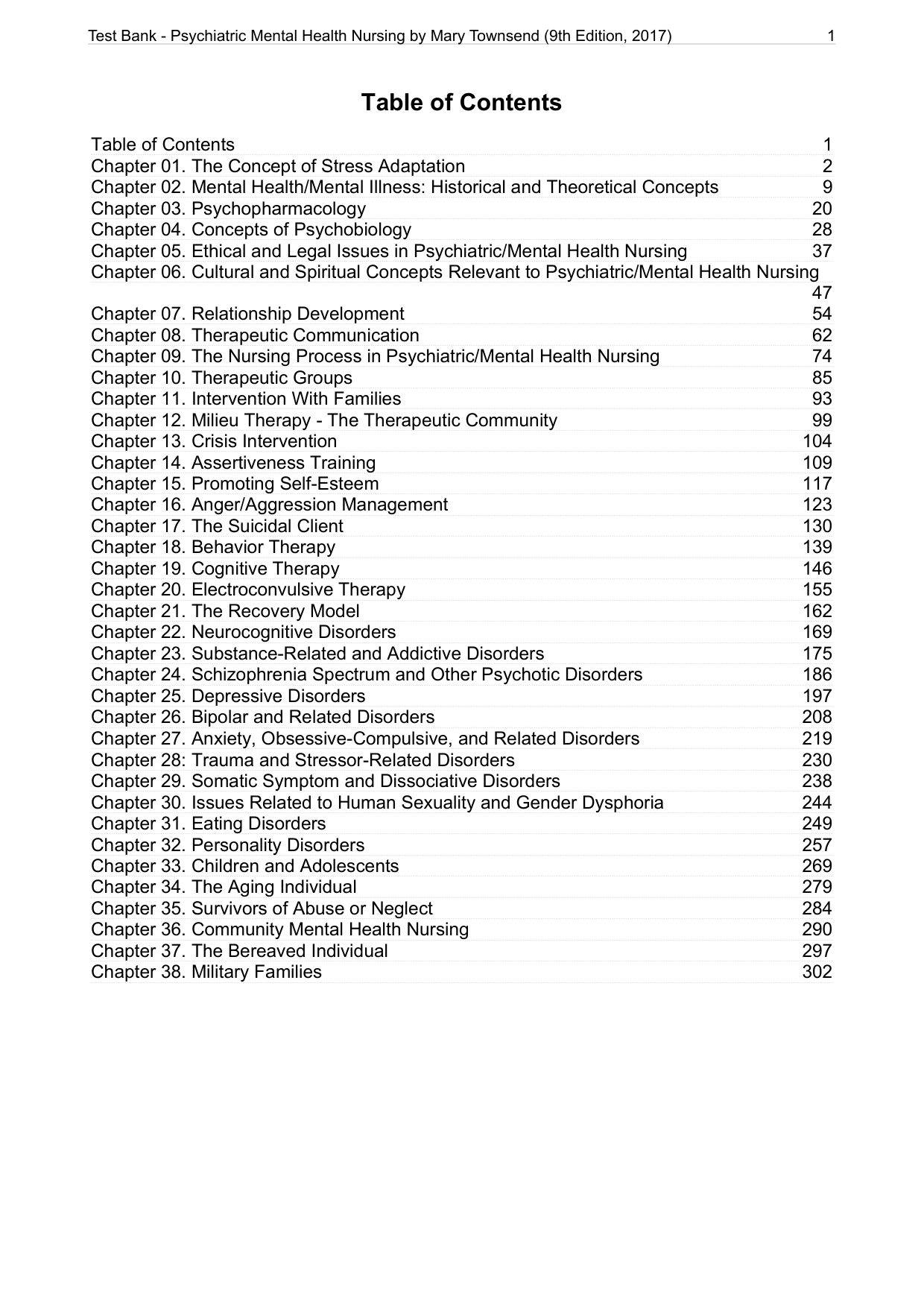 Psychiatric Mental Health Nursing 9th Edition TEST BANK