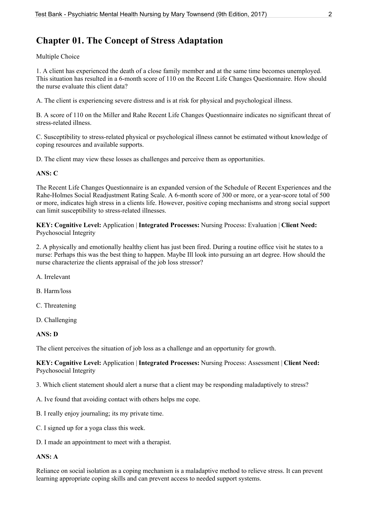 Psychiatric Mental Health Nursing 9th Edition TEST BANK IMG-3