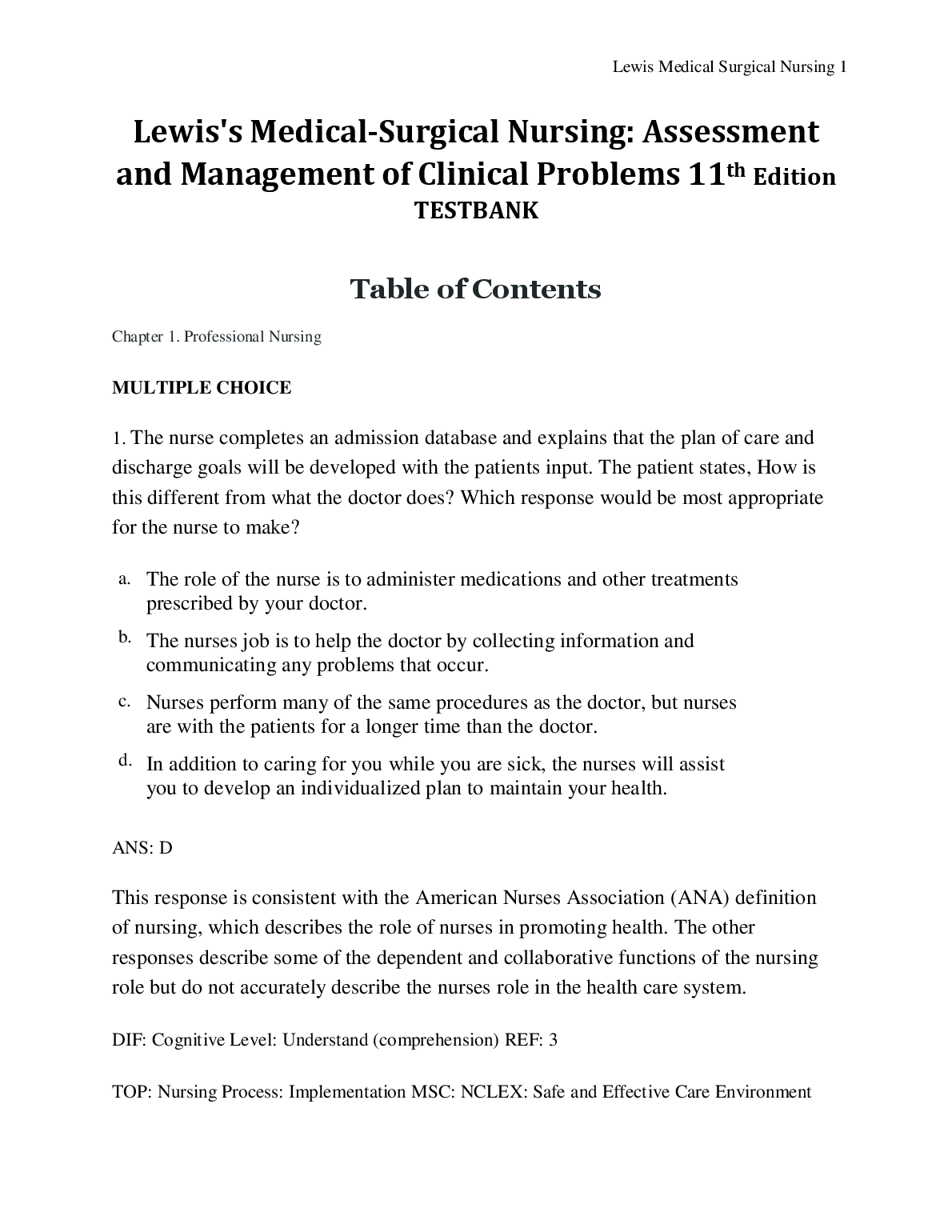 Lewis Med-Surg Nursing Test Bank 2026/27