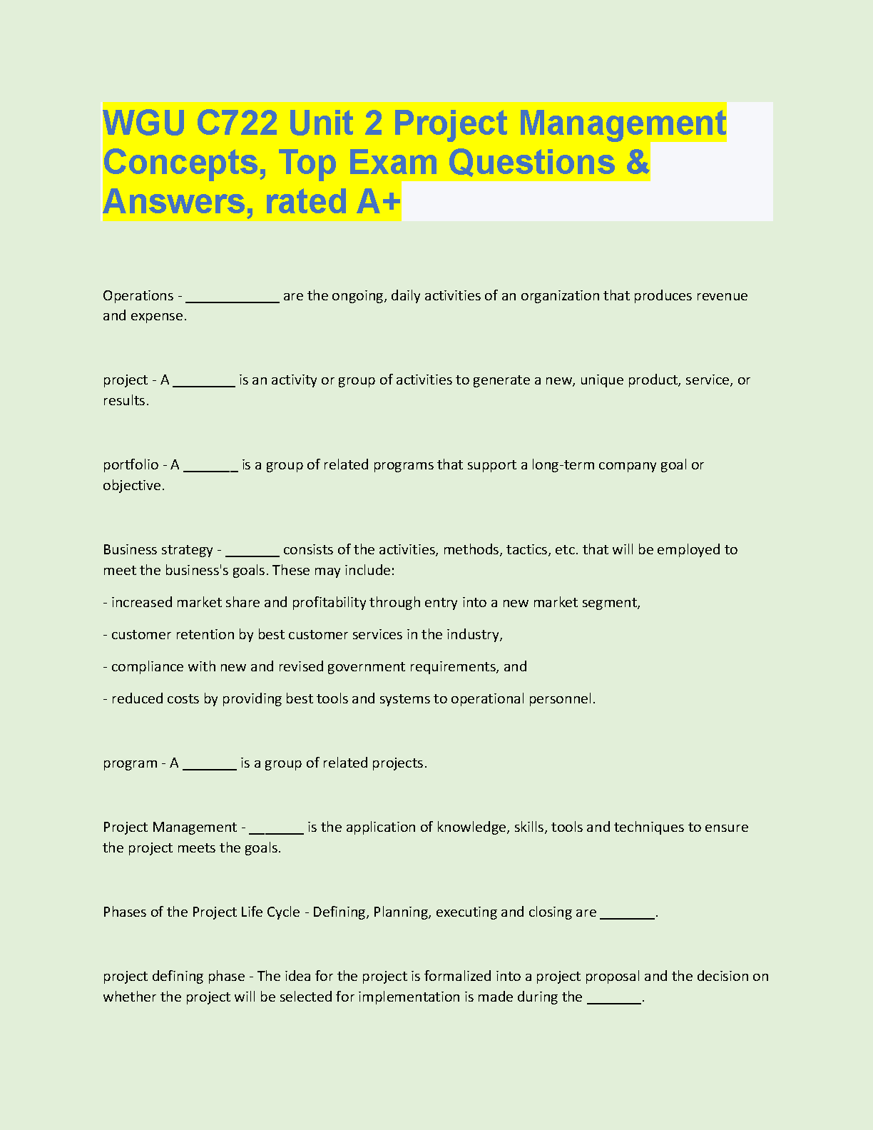 WGU C722 Unit 2 Project Management Exam Questions & Answers IMG-1