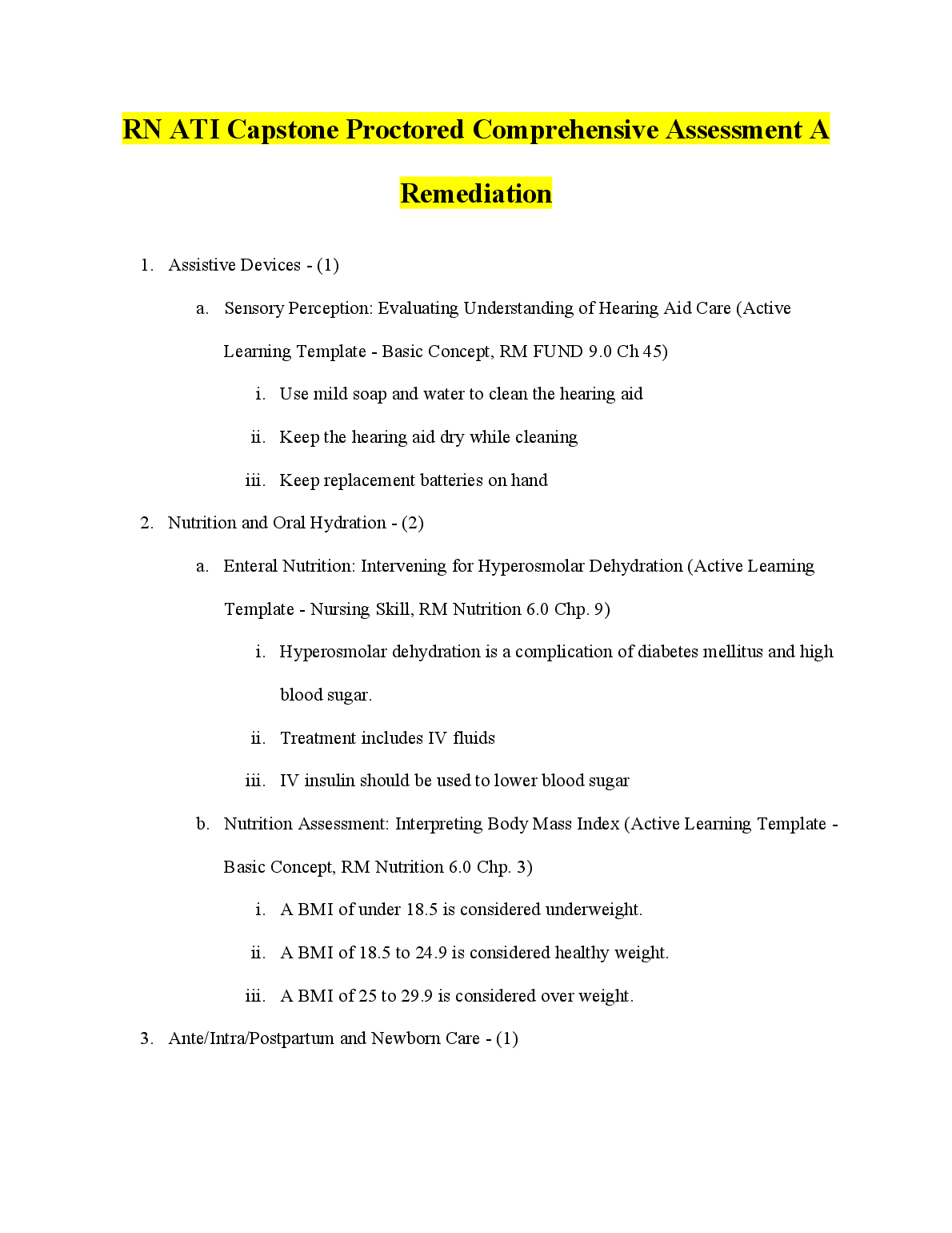 ATI RN Capstone Remediation Questions and Answers 2026/27