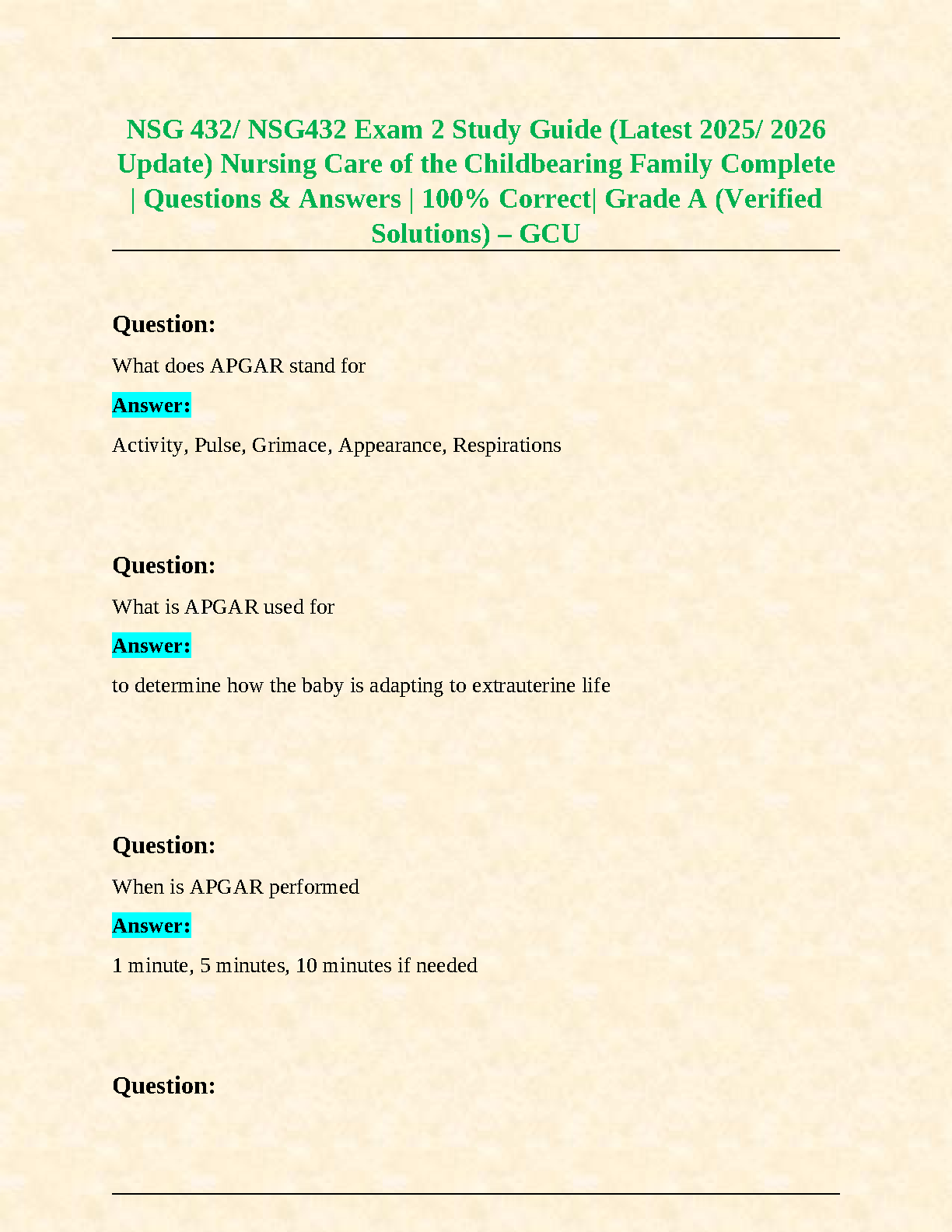 NSG 432 Nursing Care of the Childbearing Family 2026/27 Guide IMG-1
