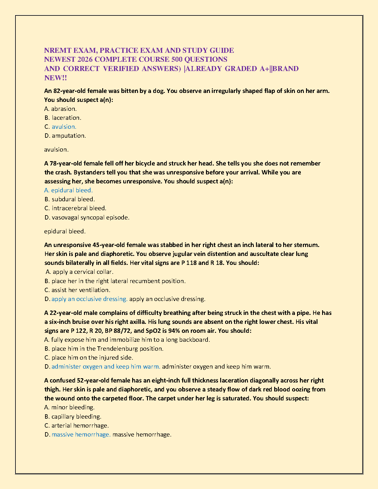NREMT EMT Cert Exam Prep 2026: 500 Questions & Answers IMG-1