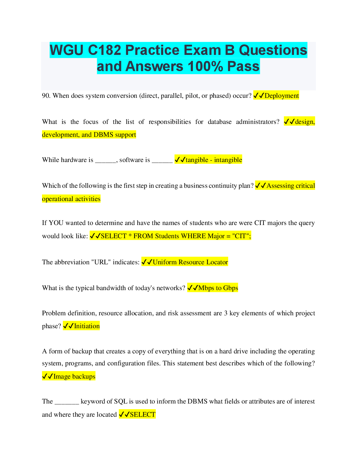 WGU C182 Practice Exam B Study Guide