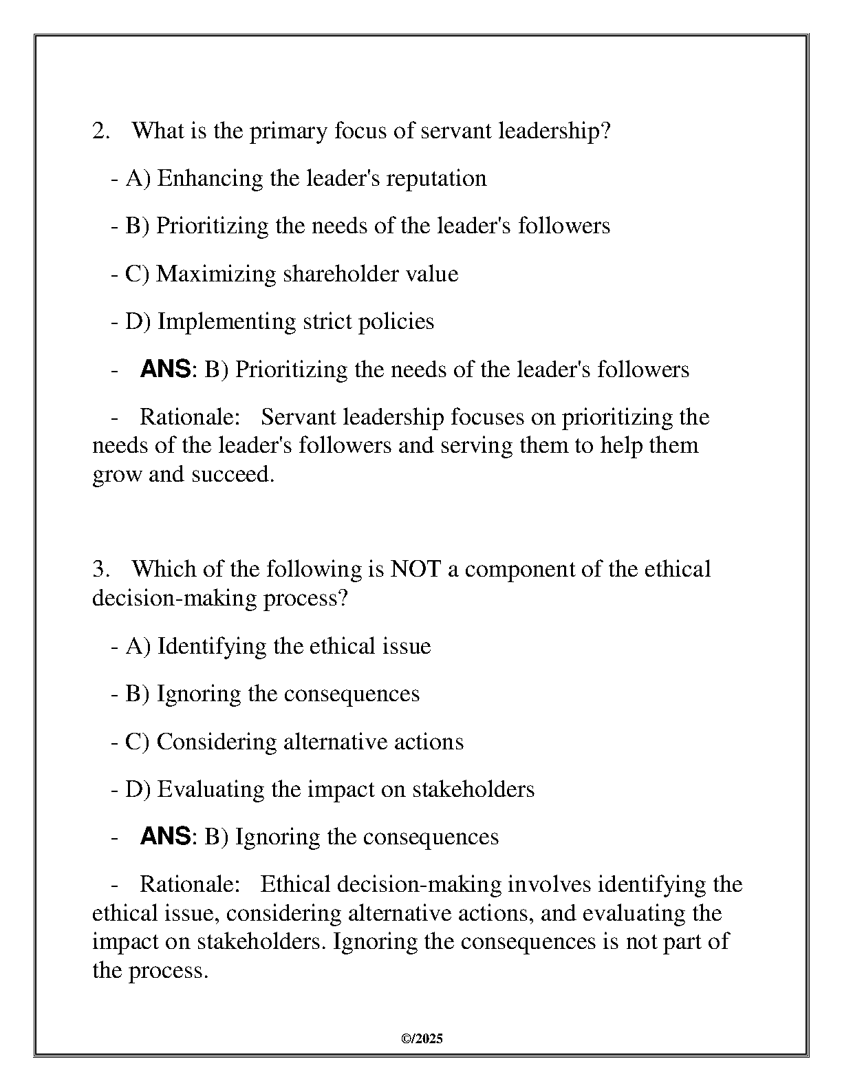 WGU C206 Mgmt 6000 Ethical Leadership FA Review Qs As 2025