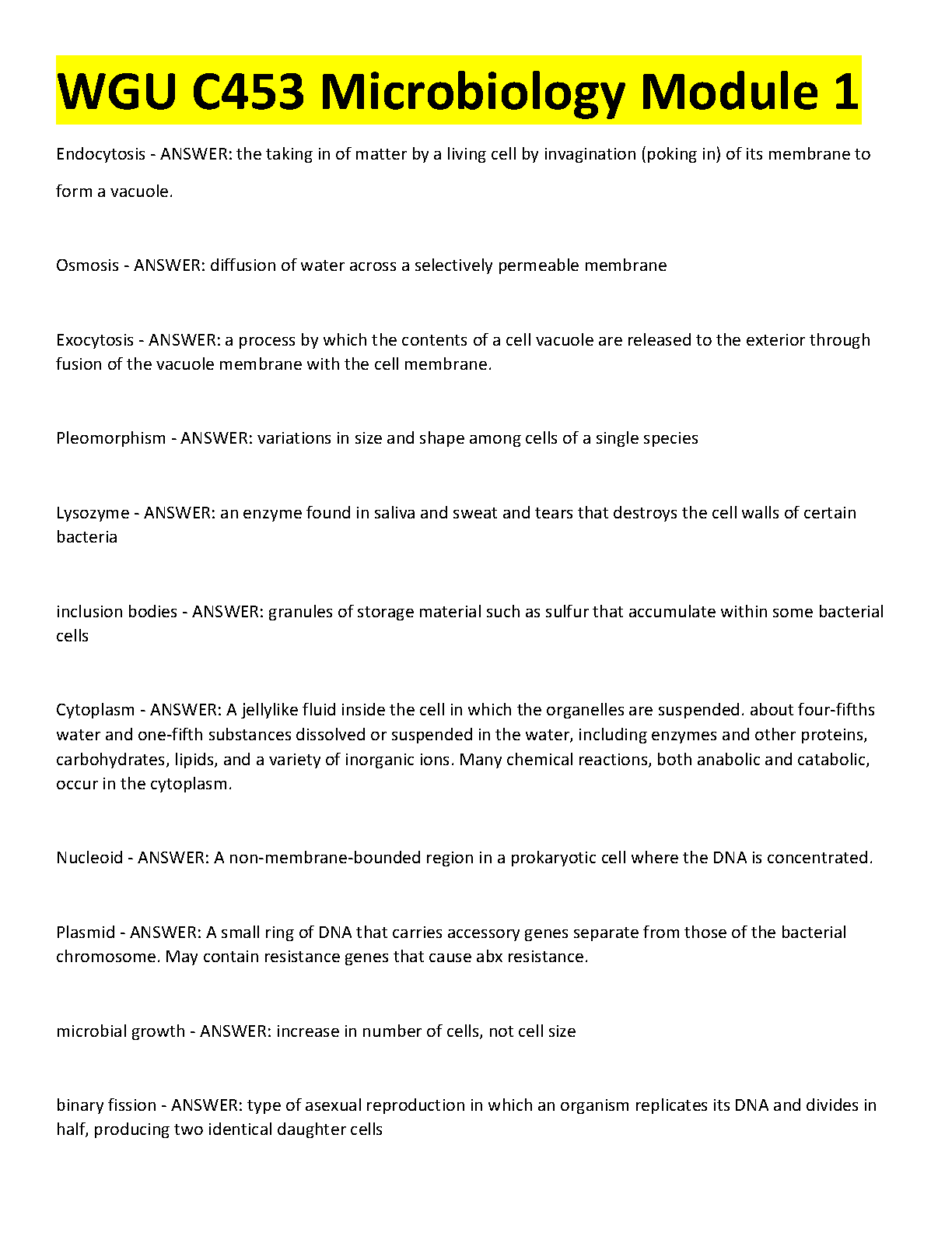 WGU C453 Microbiology Module 1 Study Guide 2024-2025