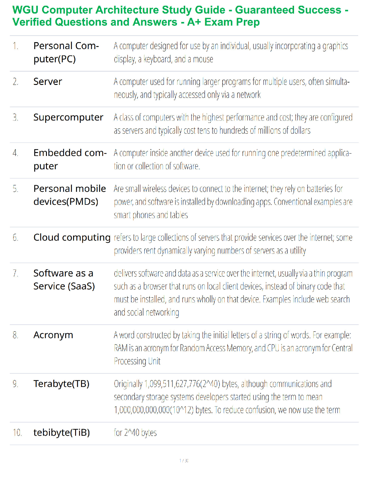 WGU C105 Computer Architecture Study Guide 2026/2027