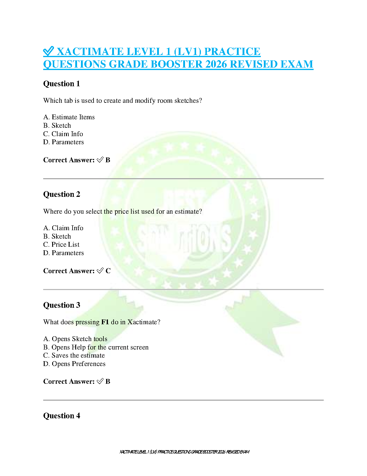 Xactimate LV1 Certification Exam Test Bank 2026 IMG-1