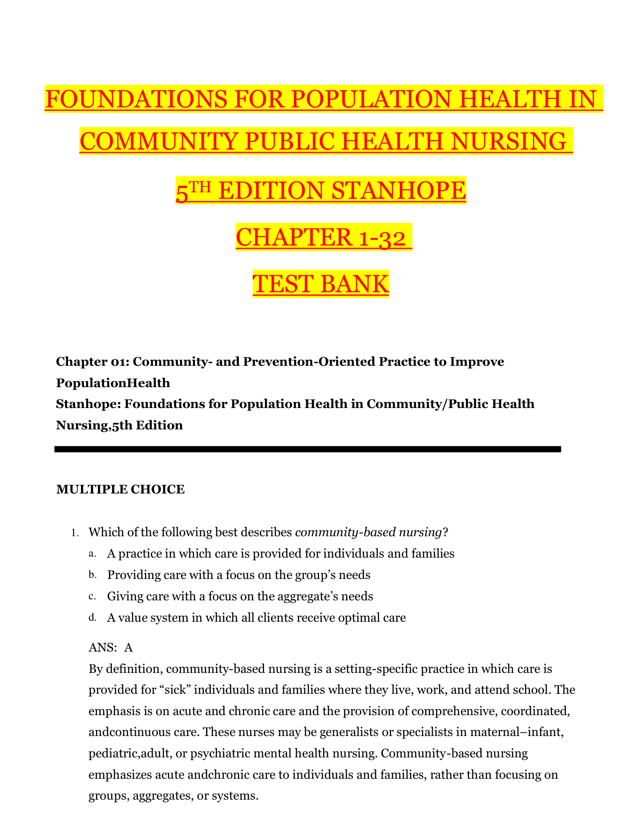 Foundations for Population Health in Community/Public Health