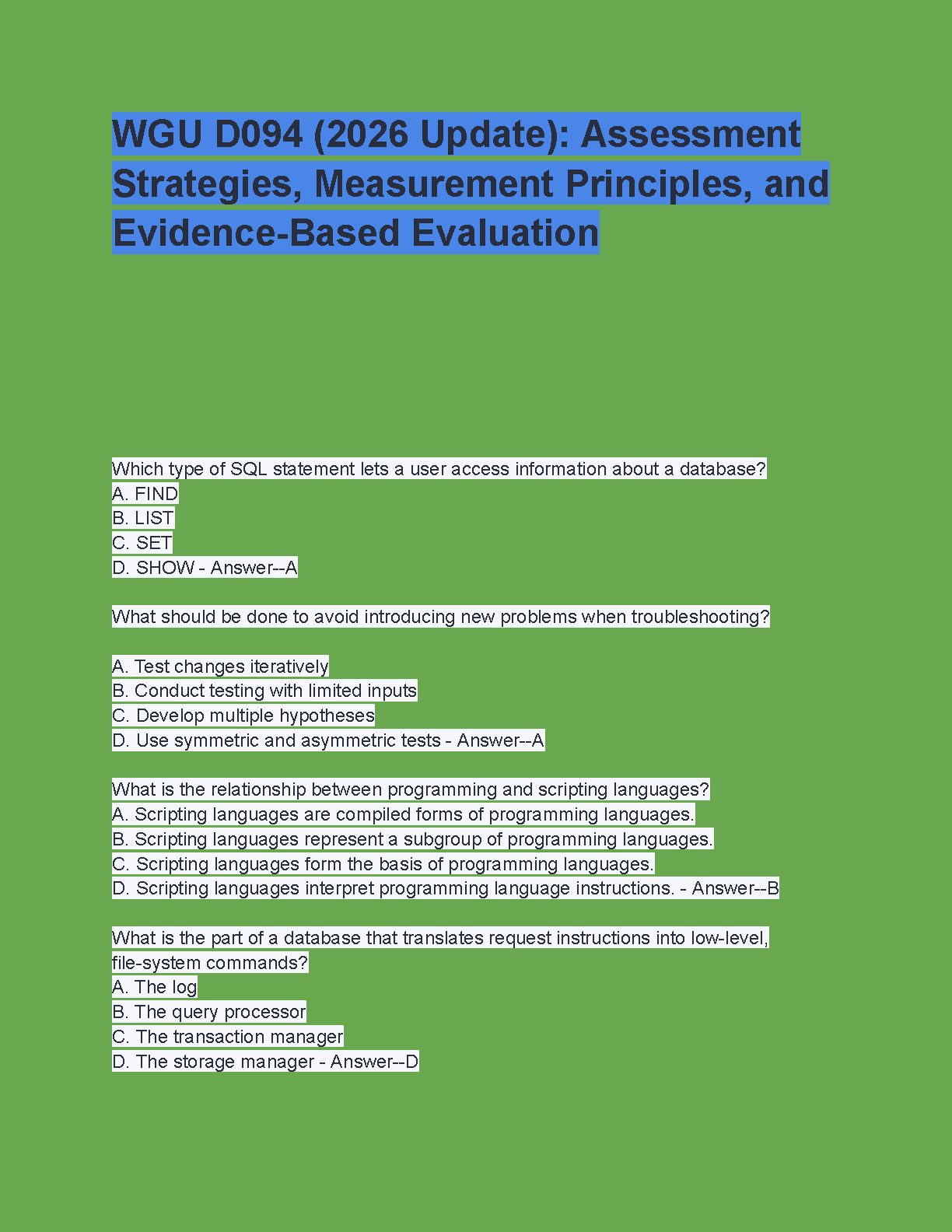 WGU D094 Test Bank: Assessment Strategies & Measurement 2026