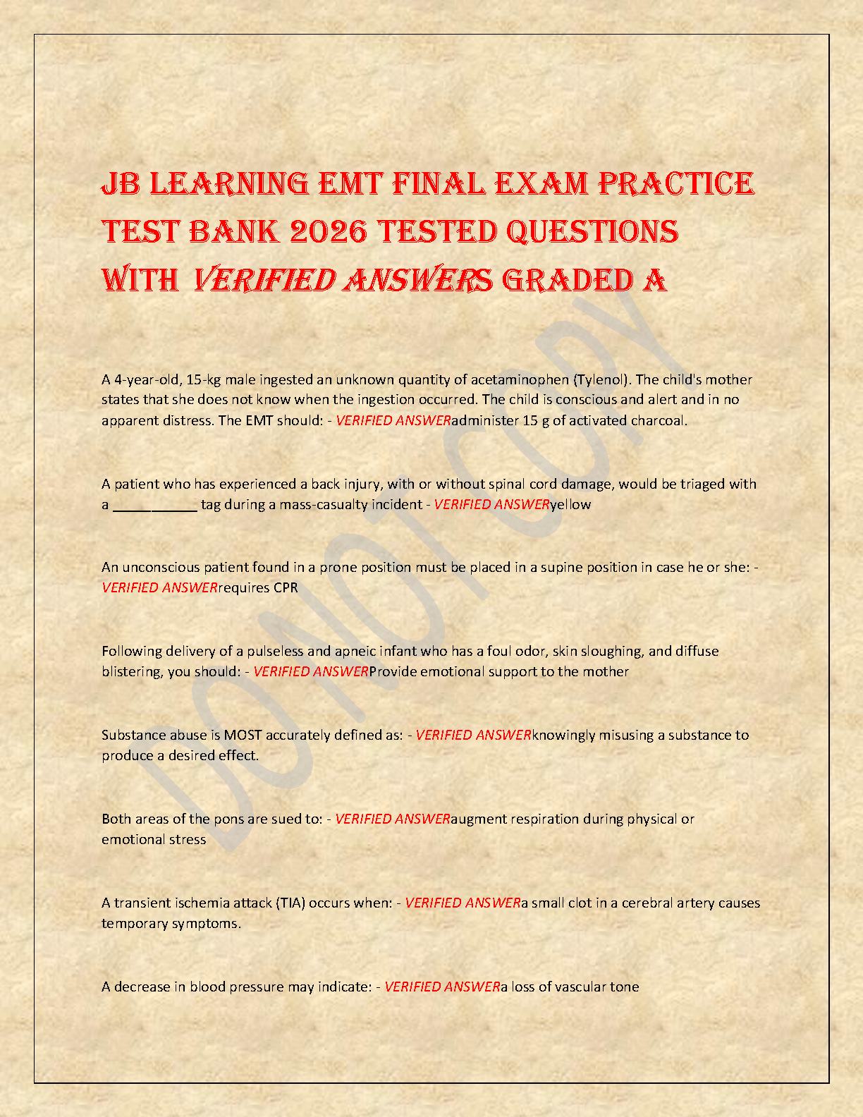 EMT Final Exam Test Bank 2026 Emergency Care 12th Ed IMG-1