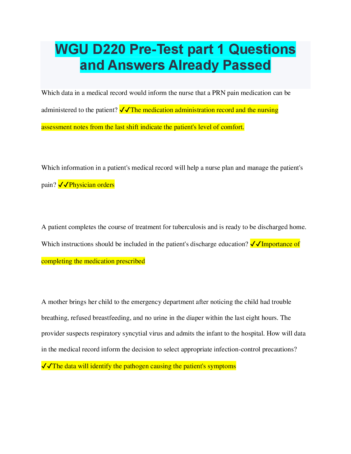WGU D220 Pre-Test Part 1: Verified Q&A for Exam Success