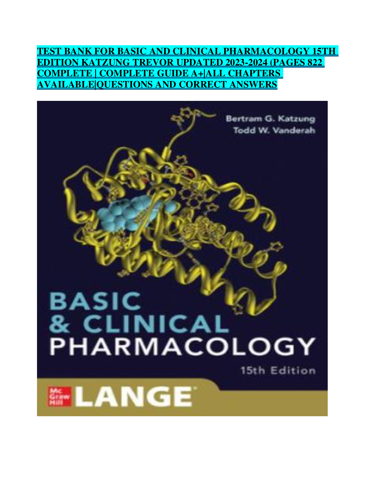Basic and Clinical Pharmacology 15th Edition TEST BANK