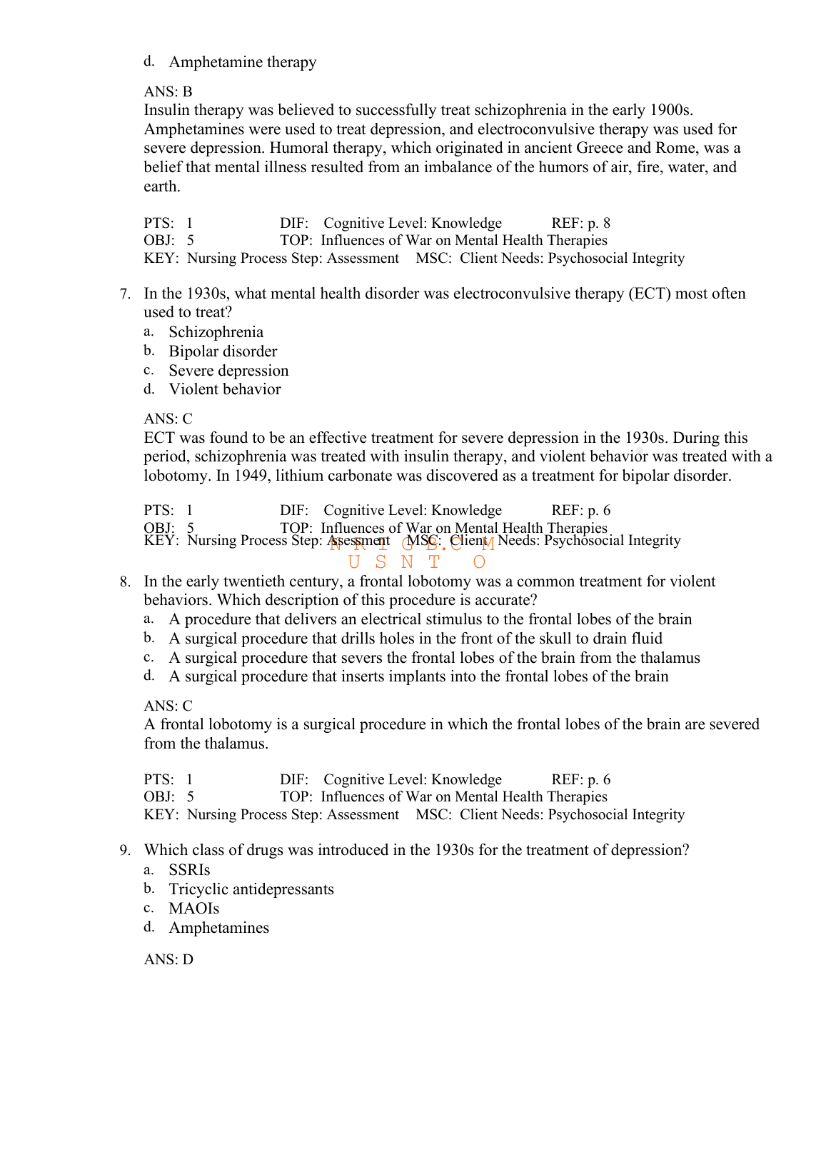 Mental Health Nursing Test Bank 2026/27: Foundations 8e IMG-1