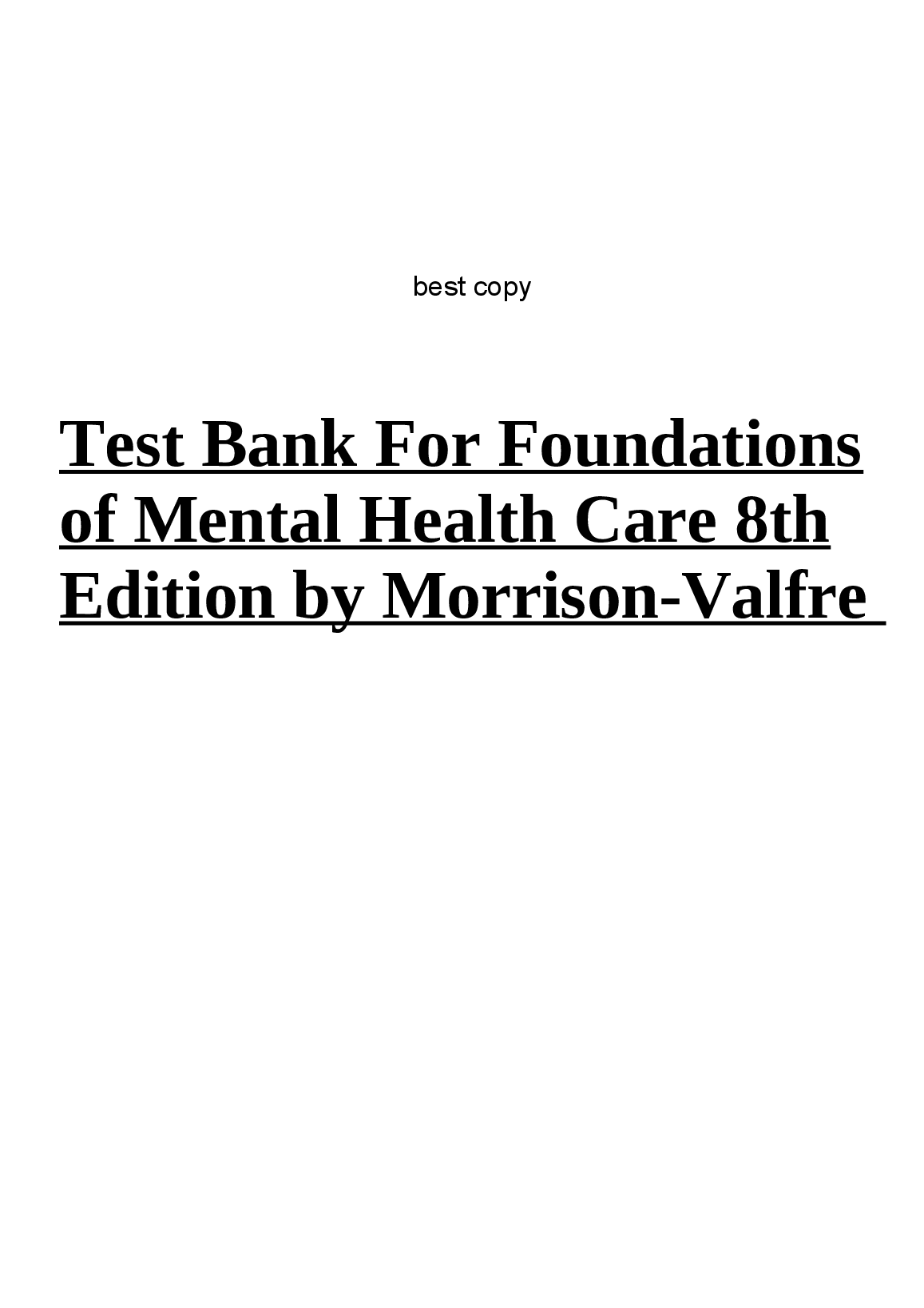Mental Health Nursing Test Bank 2026/27: Foundations 8e