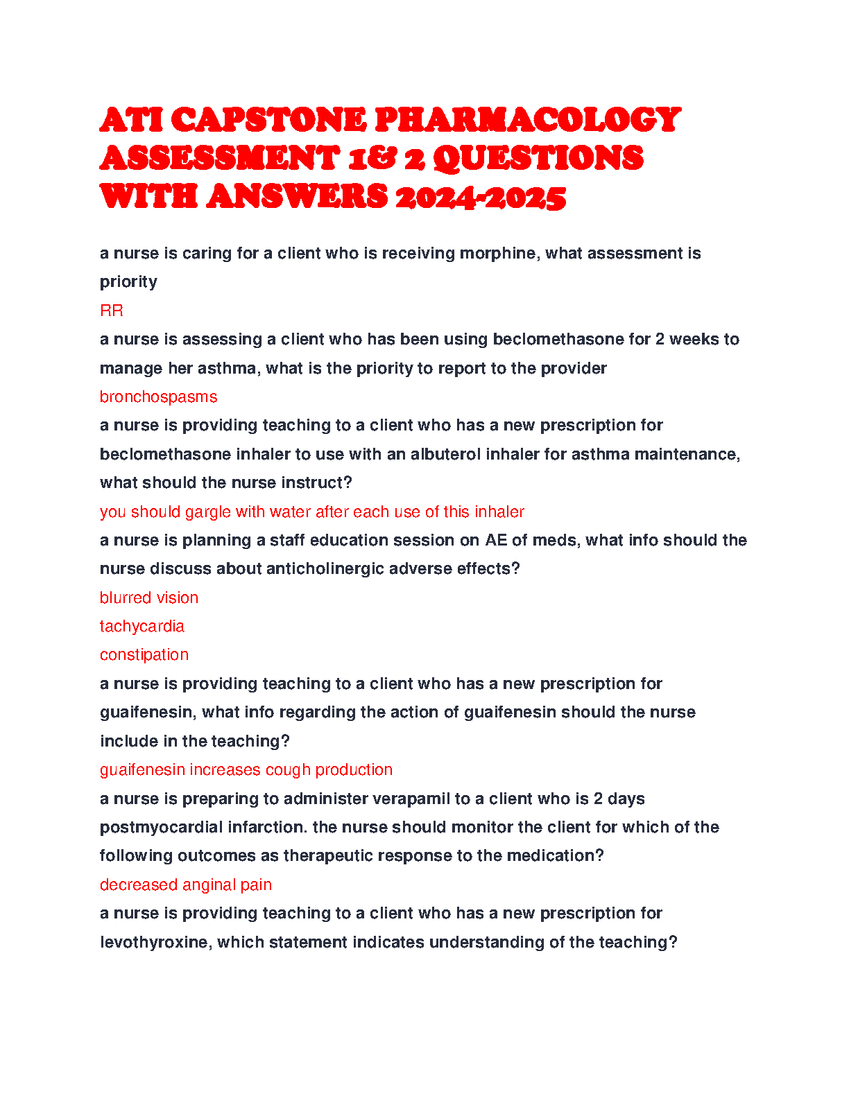 ATI Pharmacology Exam Qs & A 2026/27 Revision Pack IMG-1