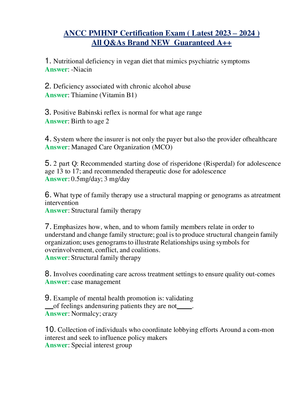 ANCC PMHNP Exam Q&A Study Guide 2026/27 Mental Health Nursing